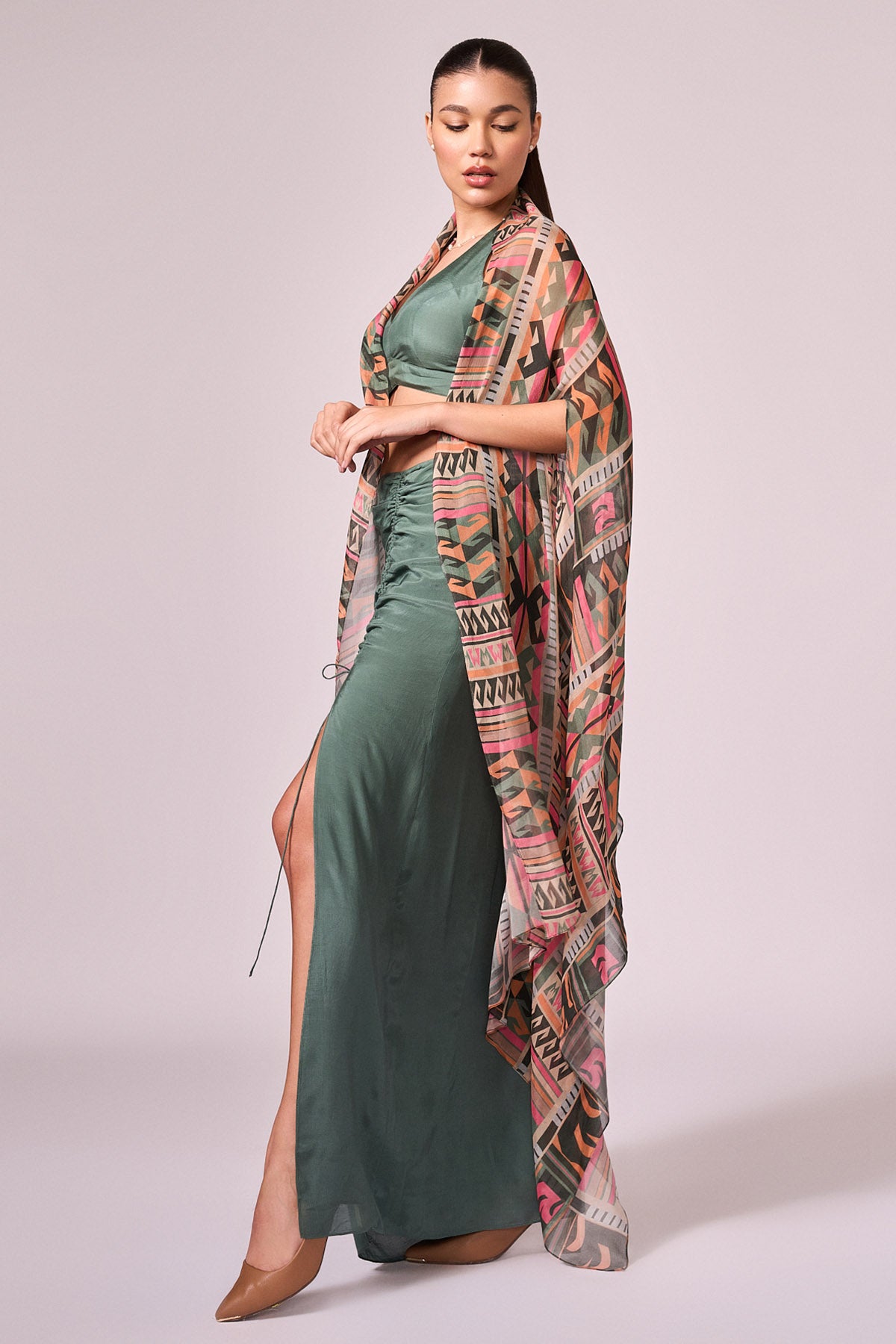 Multicolor Geometric Print Cape