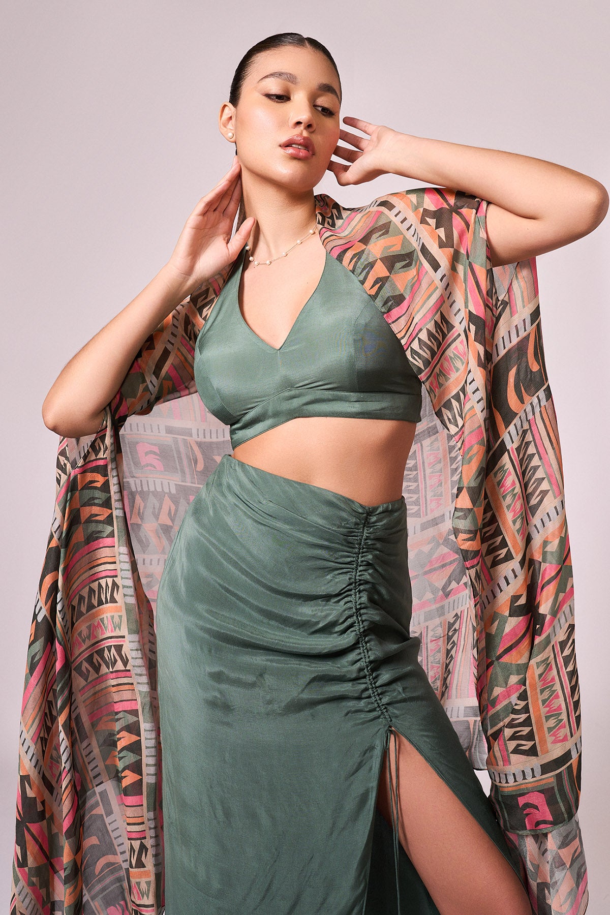 Multicolor Geometric Print Cape