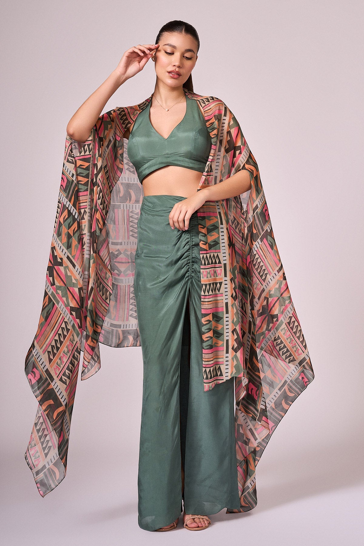 Buy Multicolor Geometric Print Cape by Koswi for women online at ScrollnShops