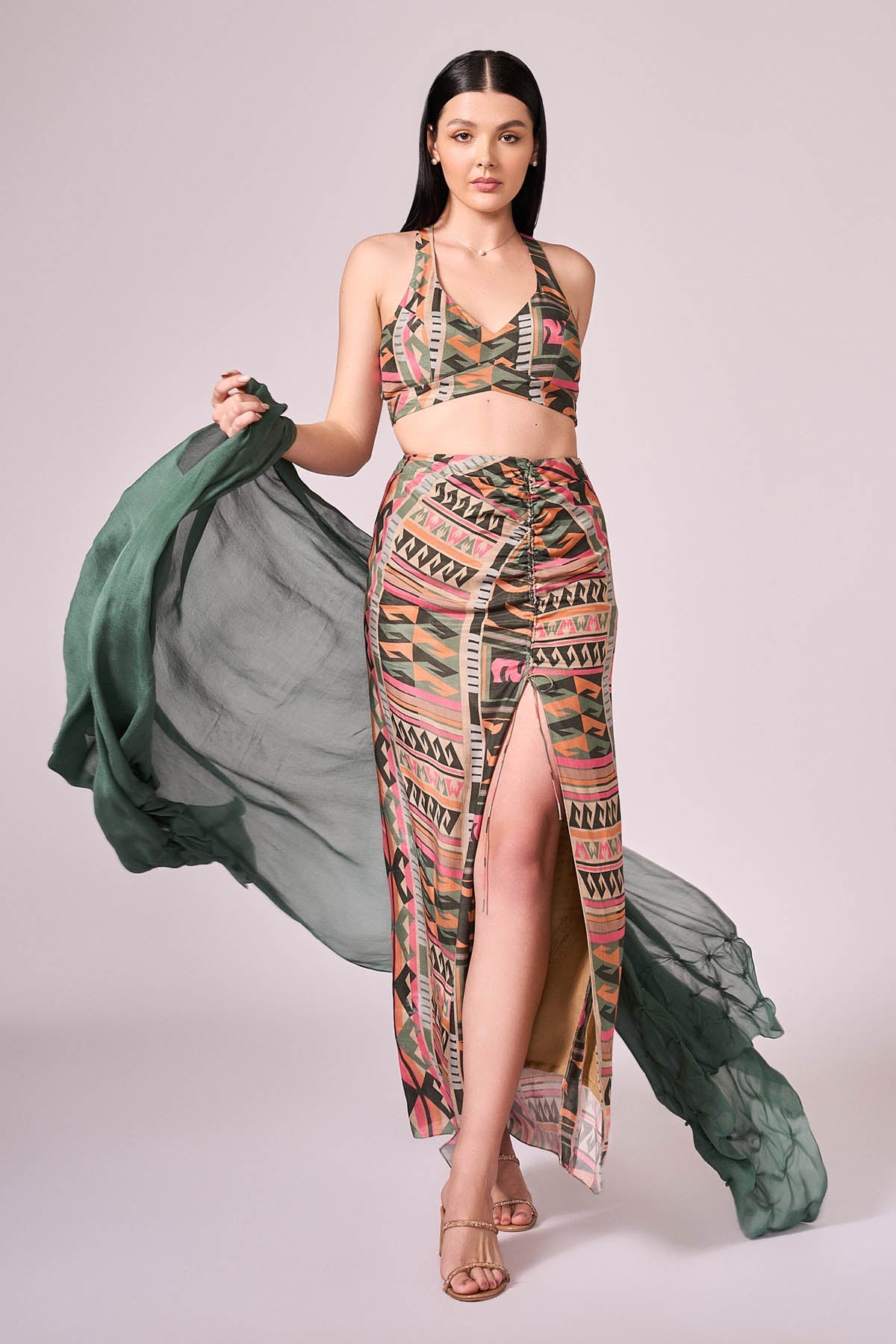 Buy Multicolor Geometric Print Skirt by Koswi for women online at ScrollnShops