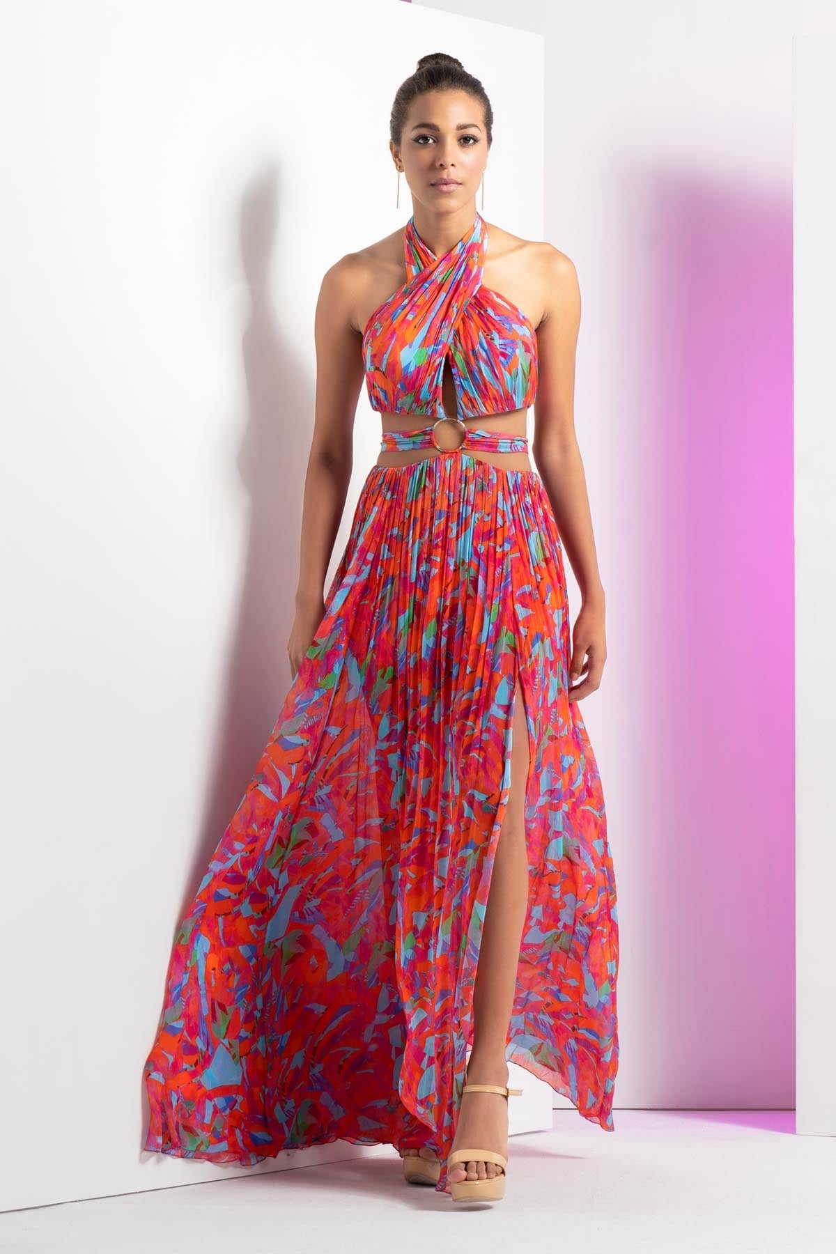 Buy Multicolor Halter Neck Dress by Mandira Wirk