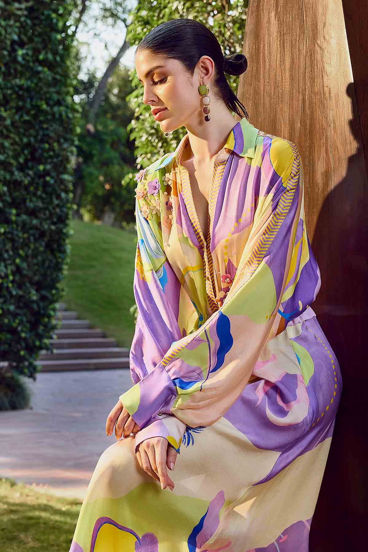 Multicolor High-Low Shirt Dress