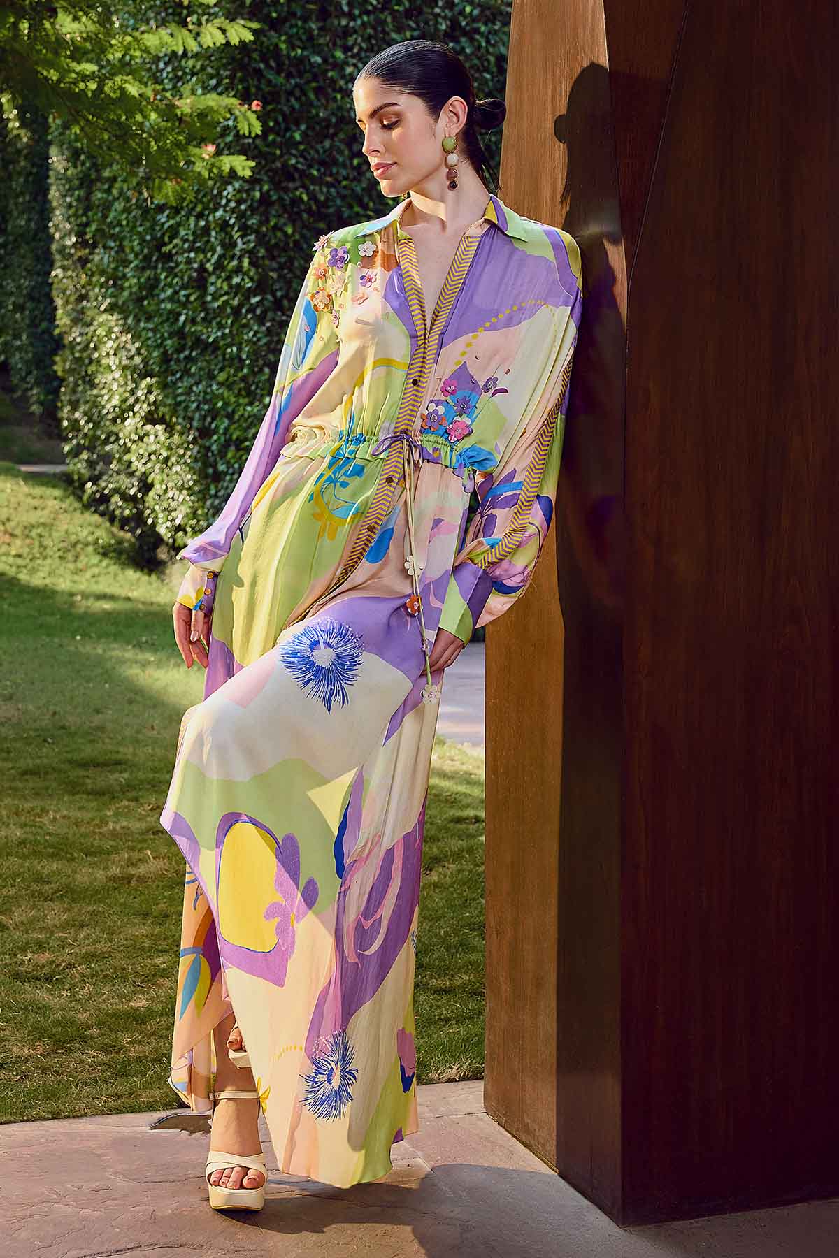 Multicolor High-Low Shirt Dress