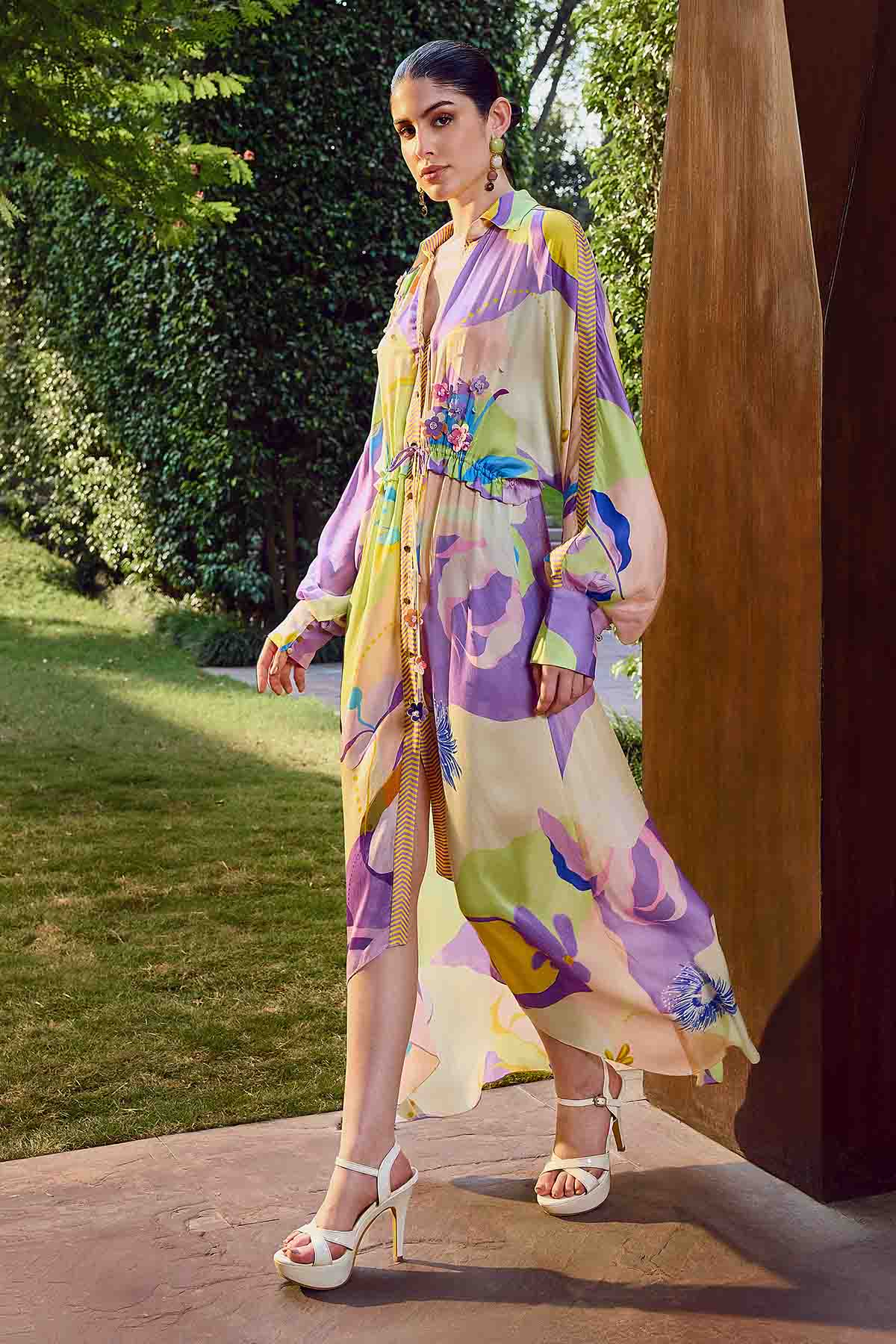 Multicolor High-Low Shirt Dress