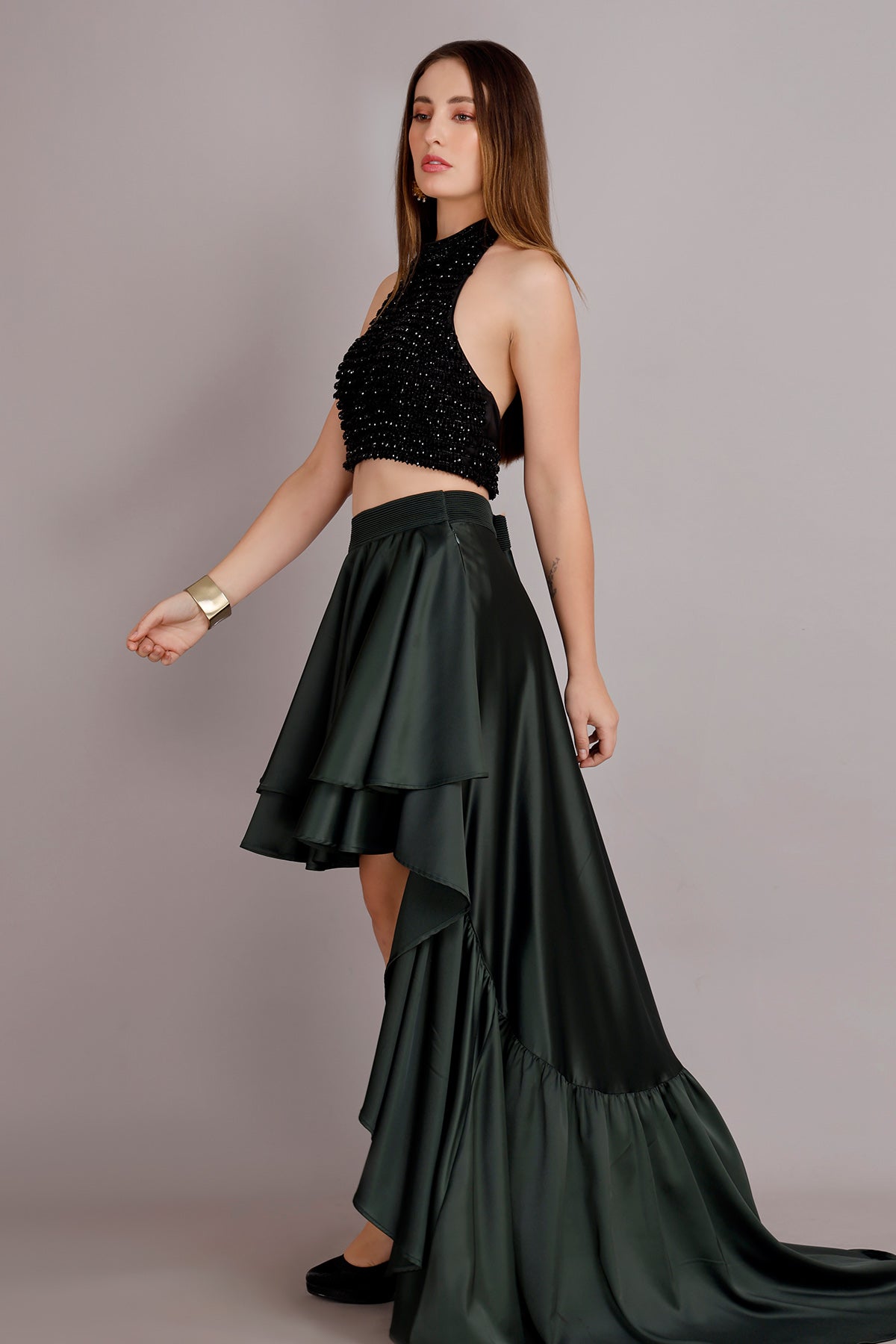 Multicolor High-Low Skirt Set