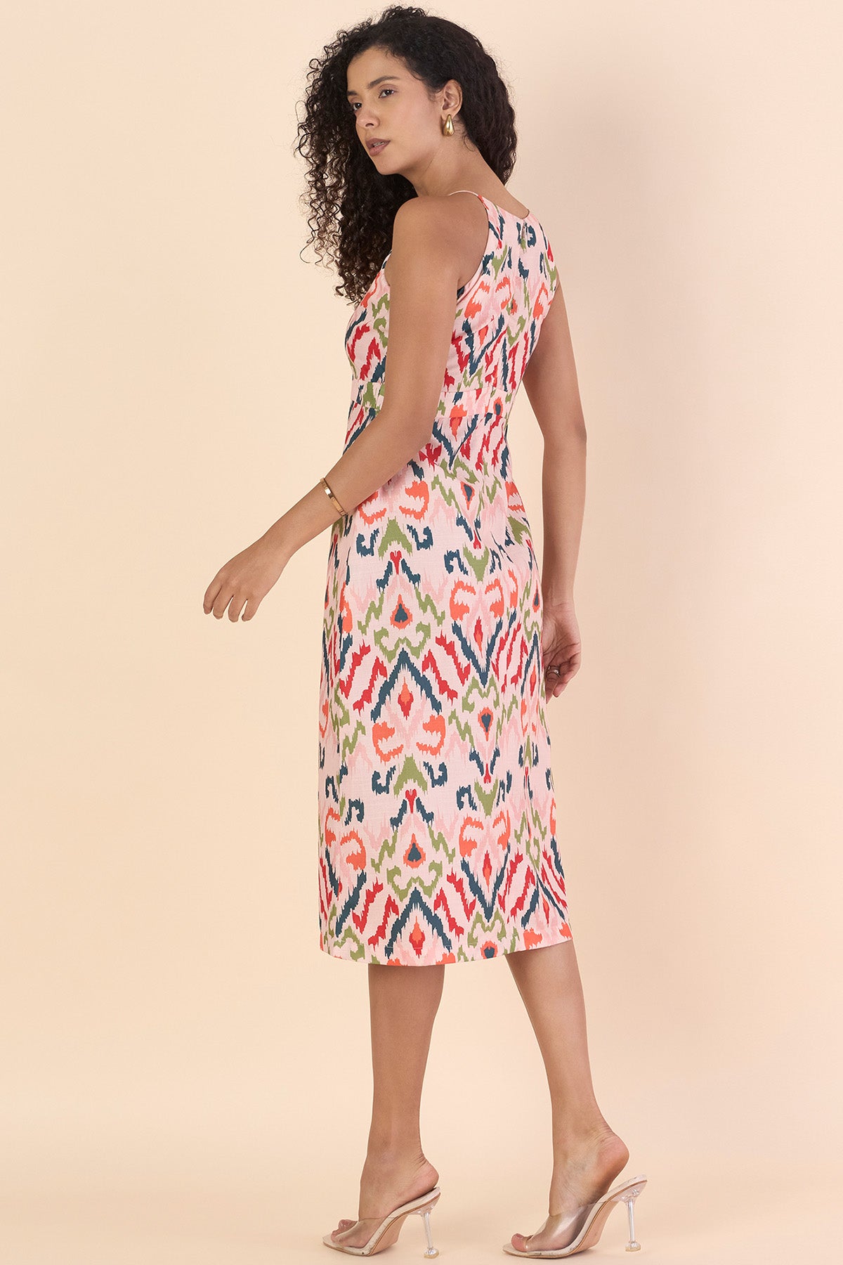 Multicolor High Neck Midi Dress