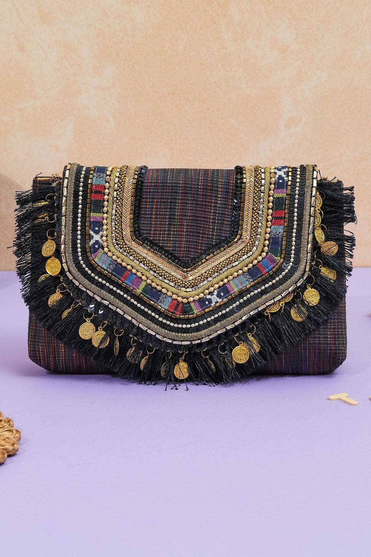 Multicolor Jacquard Bead Clutch