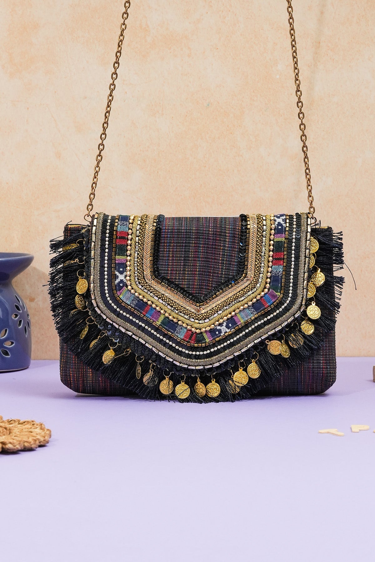 Buy Multicolor Jacquard Bead Clutch for women by the Purple sack online available at scrollnshops