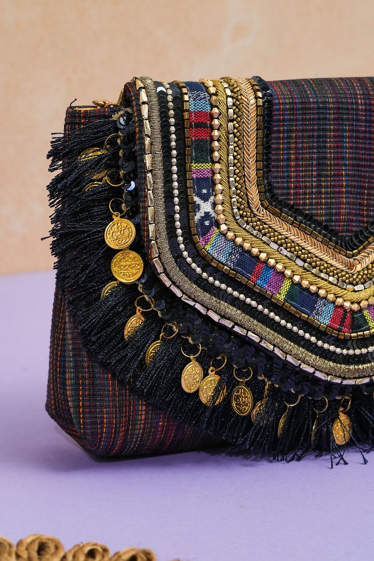 Multicolor Jacquard Bead Clutch