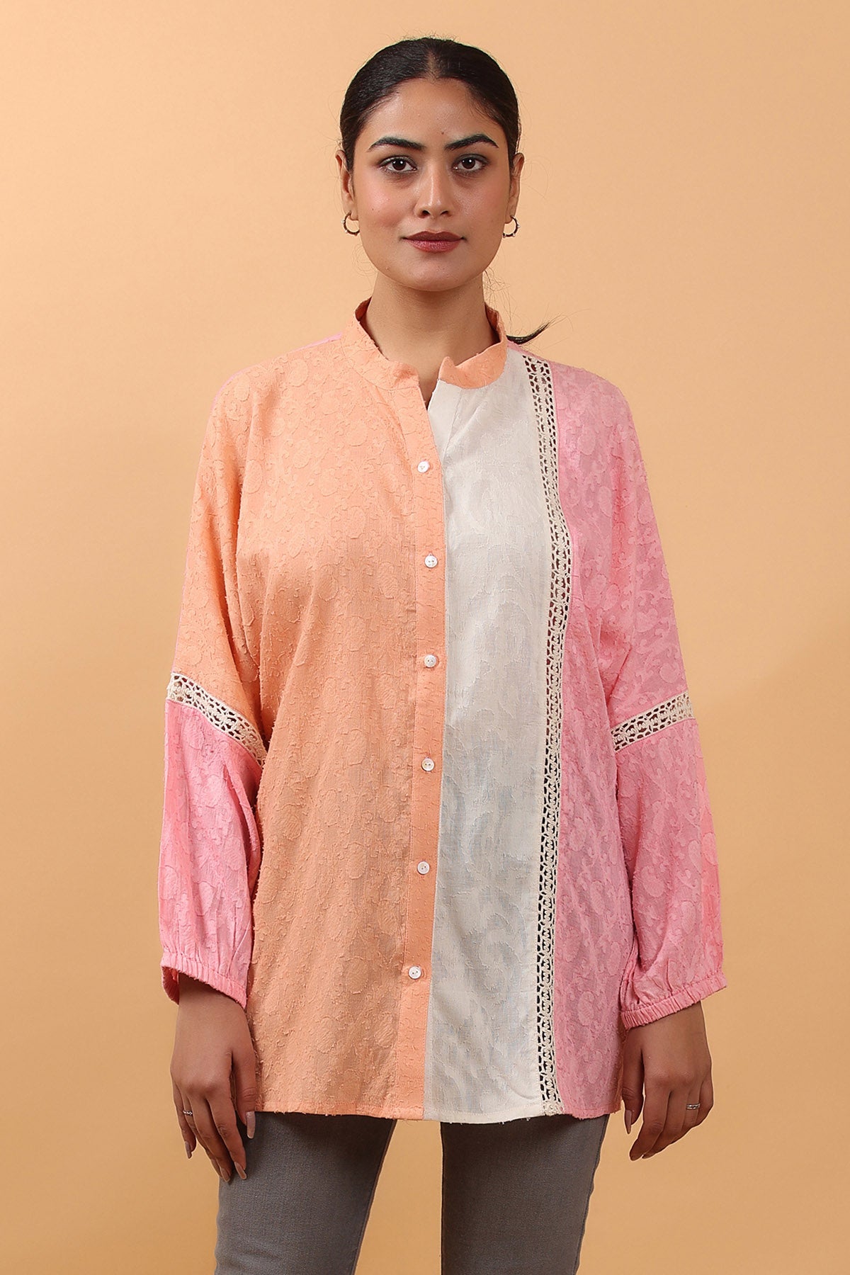 Buy Multicolor Lace Detail Shirt by OSKOS for women online at ScrollnShops