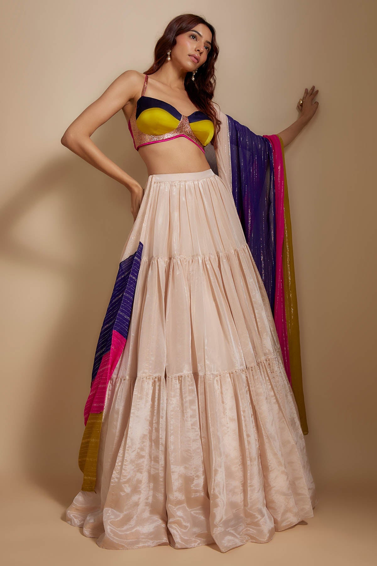 Buy Multicolor Layered Lehenga Set by Masumi Mewawalla for women online at ScrollnShops