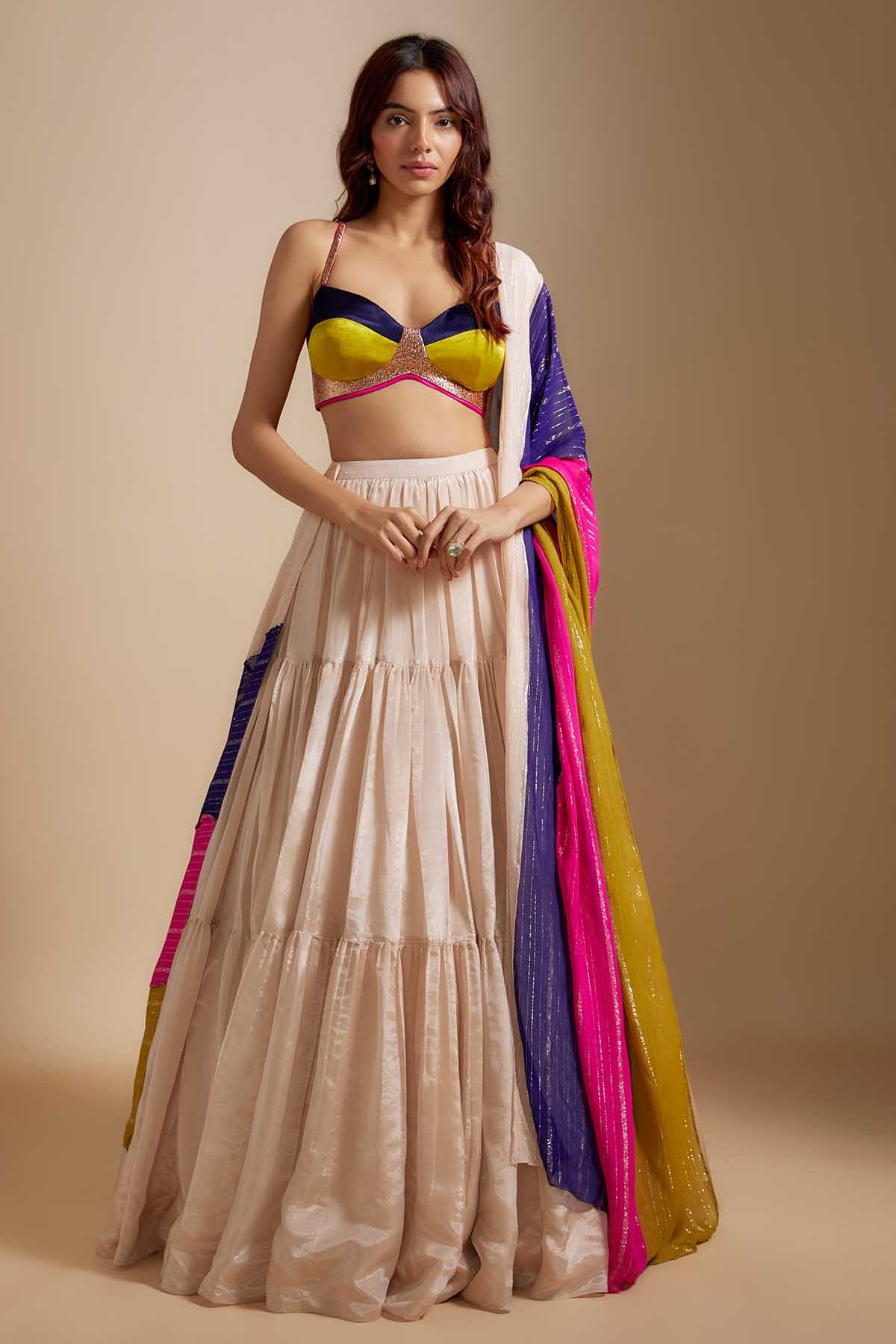 Multicolor Layered Lehenga Set