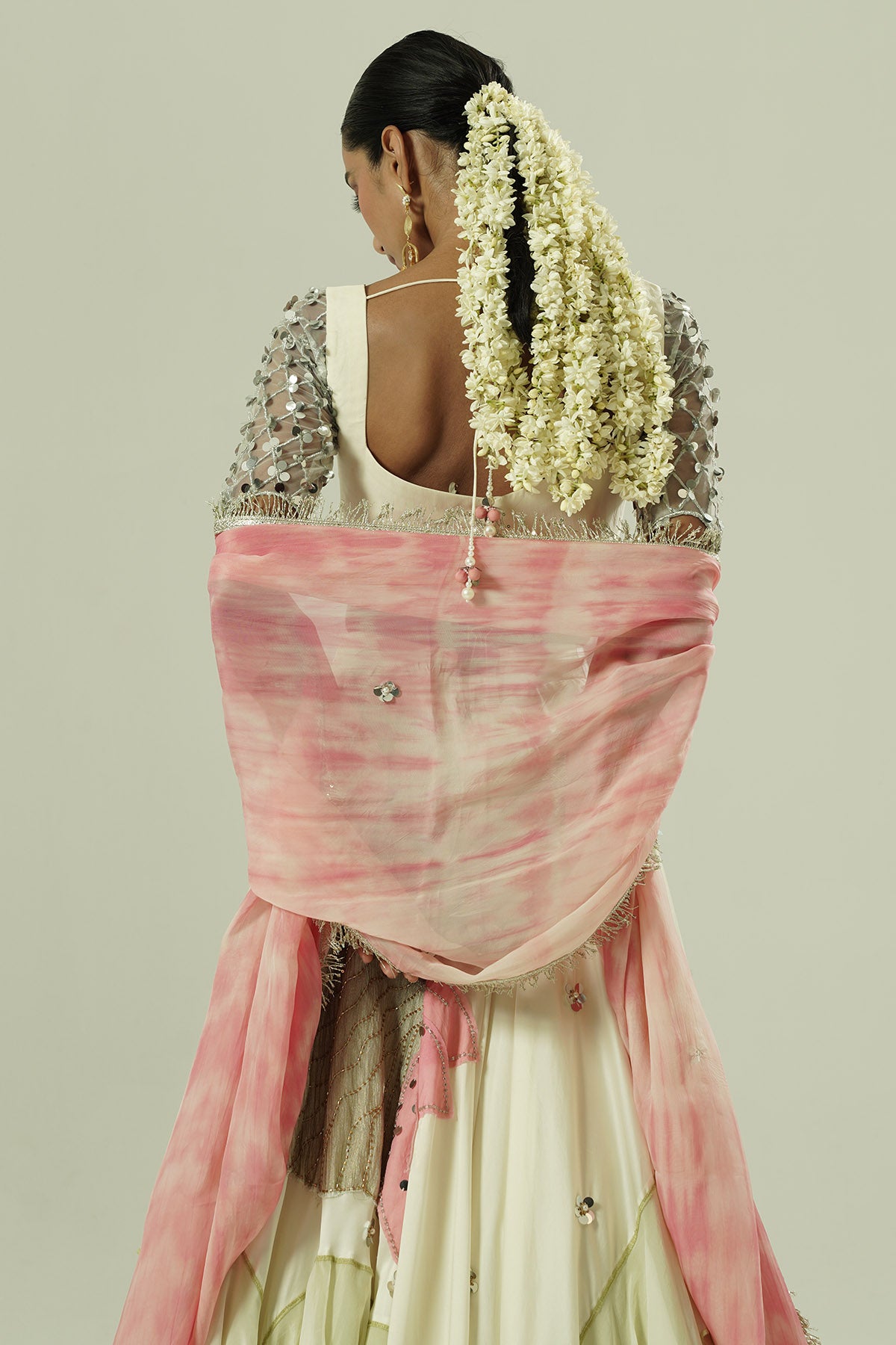 Ivory Olive Multi-Layered Lehenga Set