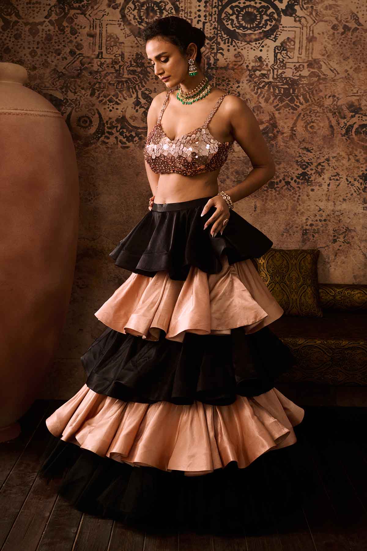 Multicolor Layered Skirt Set