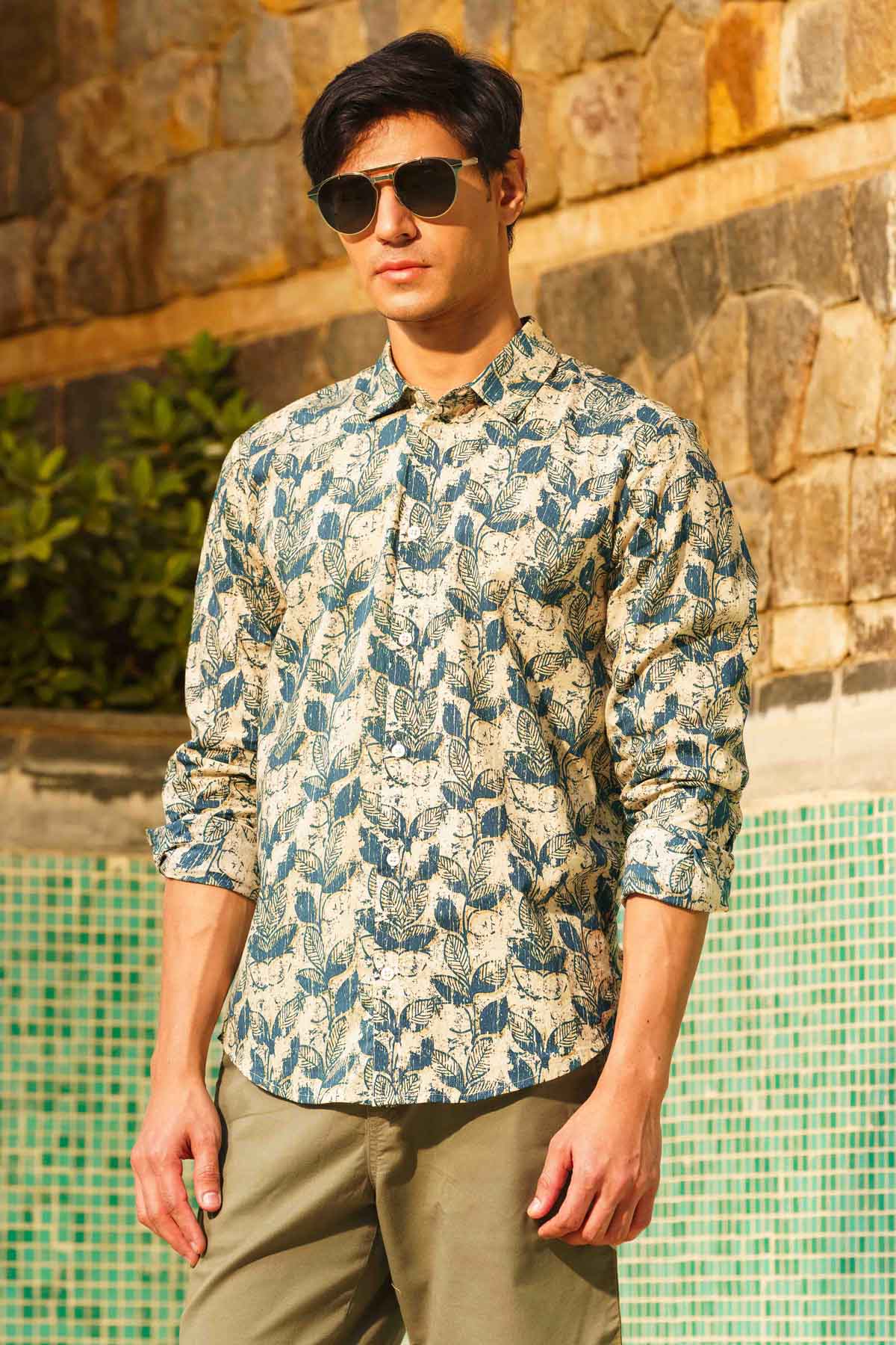 Sewtable Clothing Multicolor Leaf Printed Shirt for men online at ScrollnShops