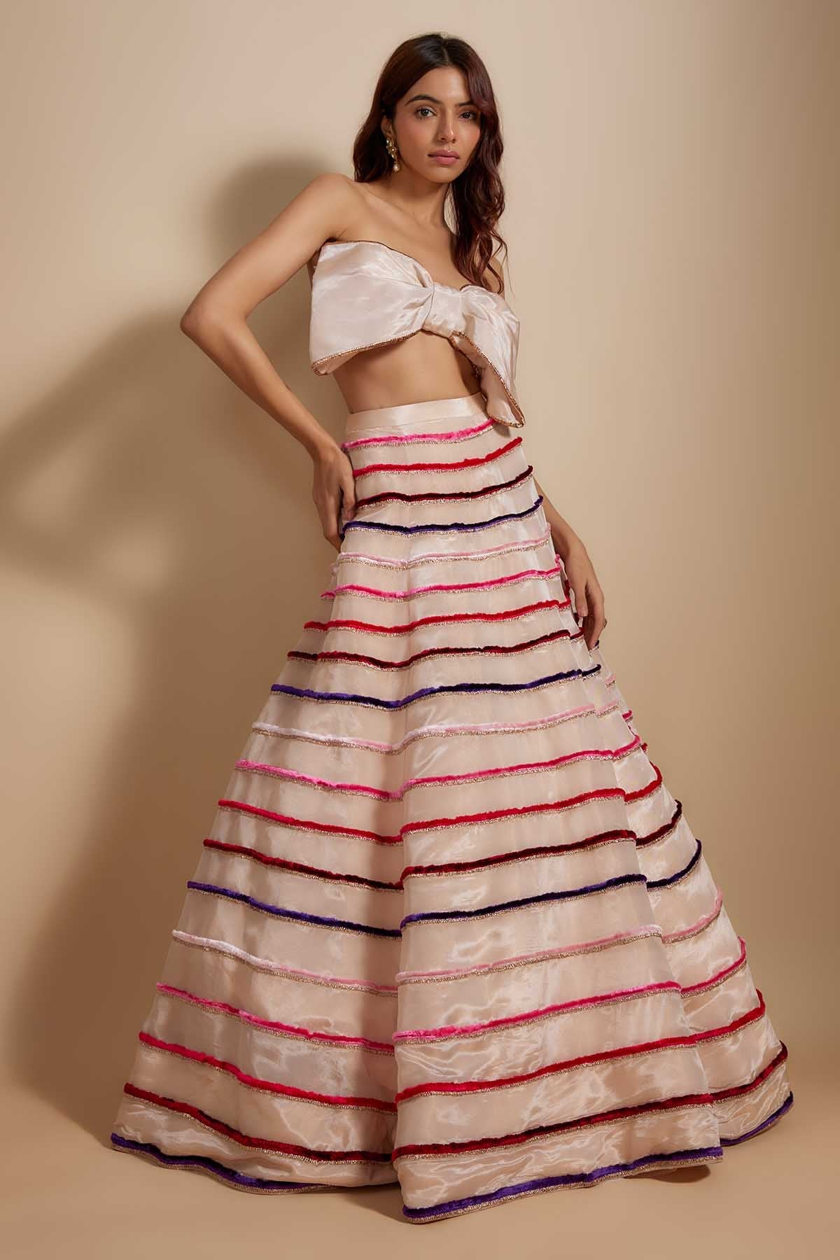 Buy Multicolor Lehenga & Bow Blouse by Masumi Mewawalla for women online at ScrollnShops