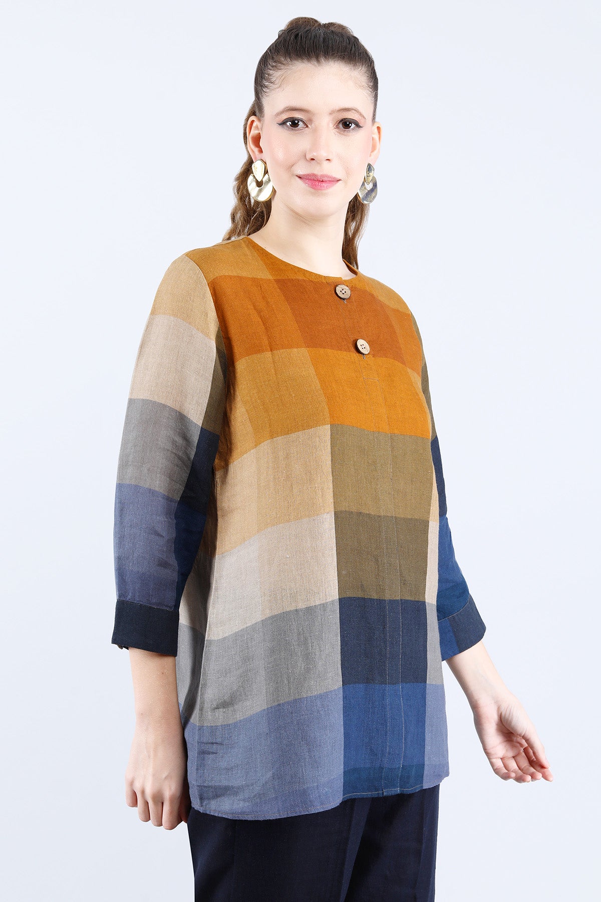 Multicolor Linen Checks Tunic