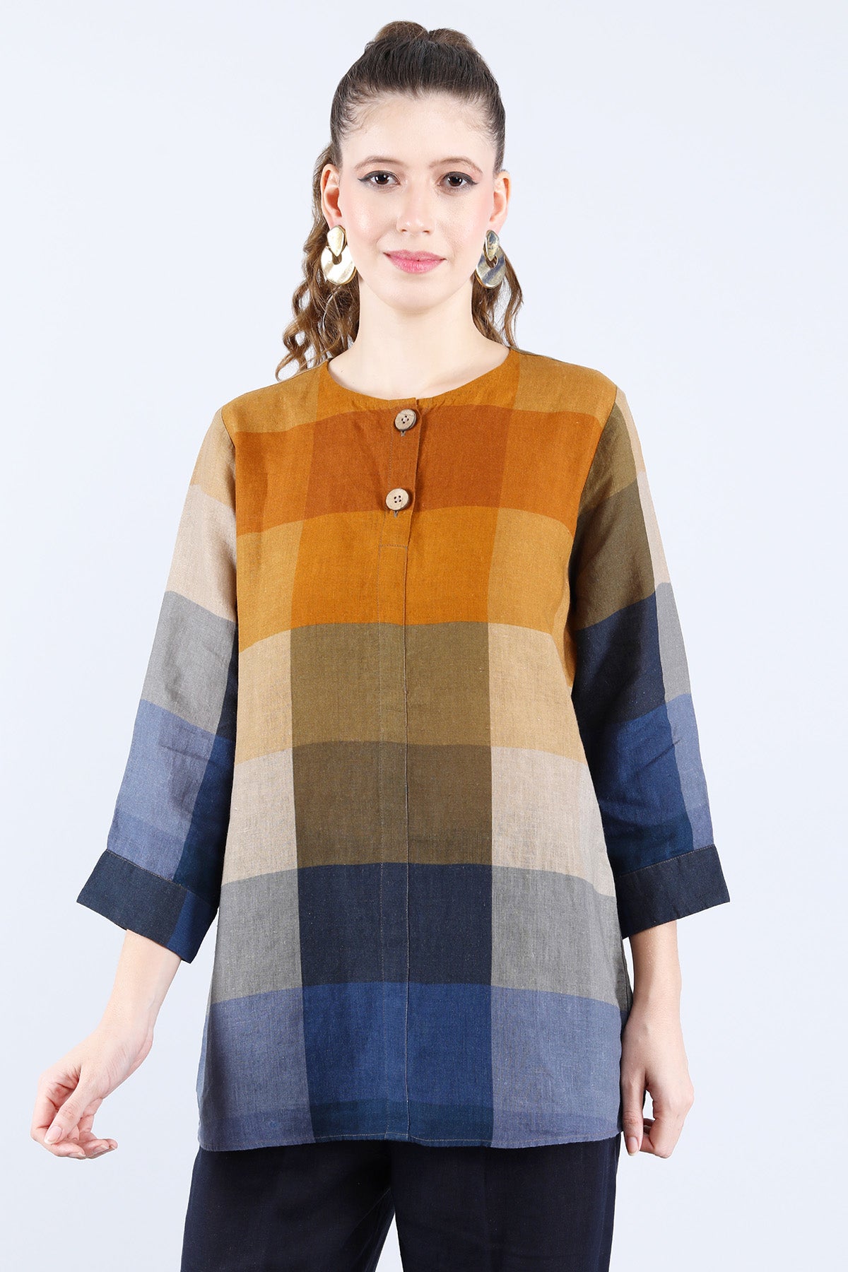 Buy Linen Bloom Multicolor Linen Checks Tunic for women online available at ScrollnShops