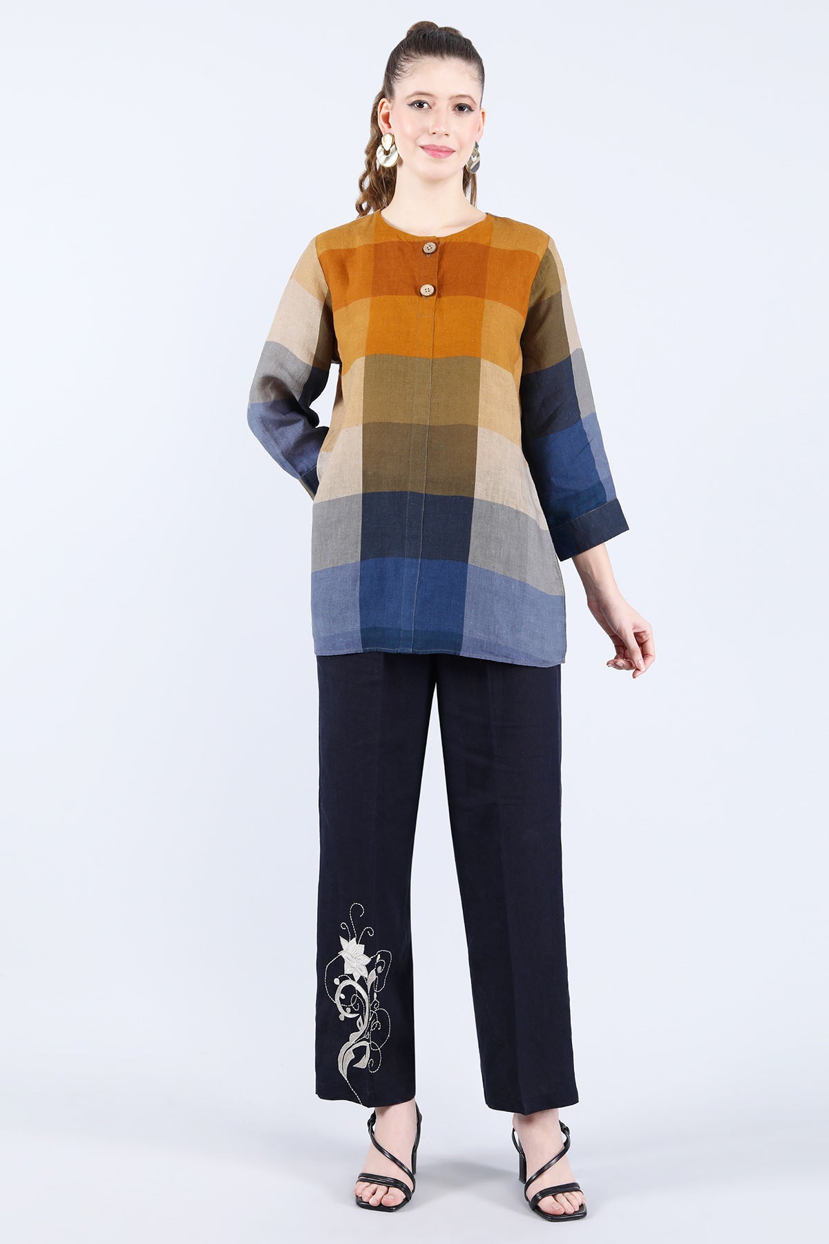 Multicolor Linen Checks Tunic