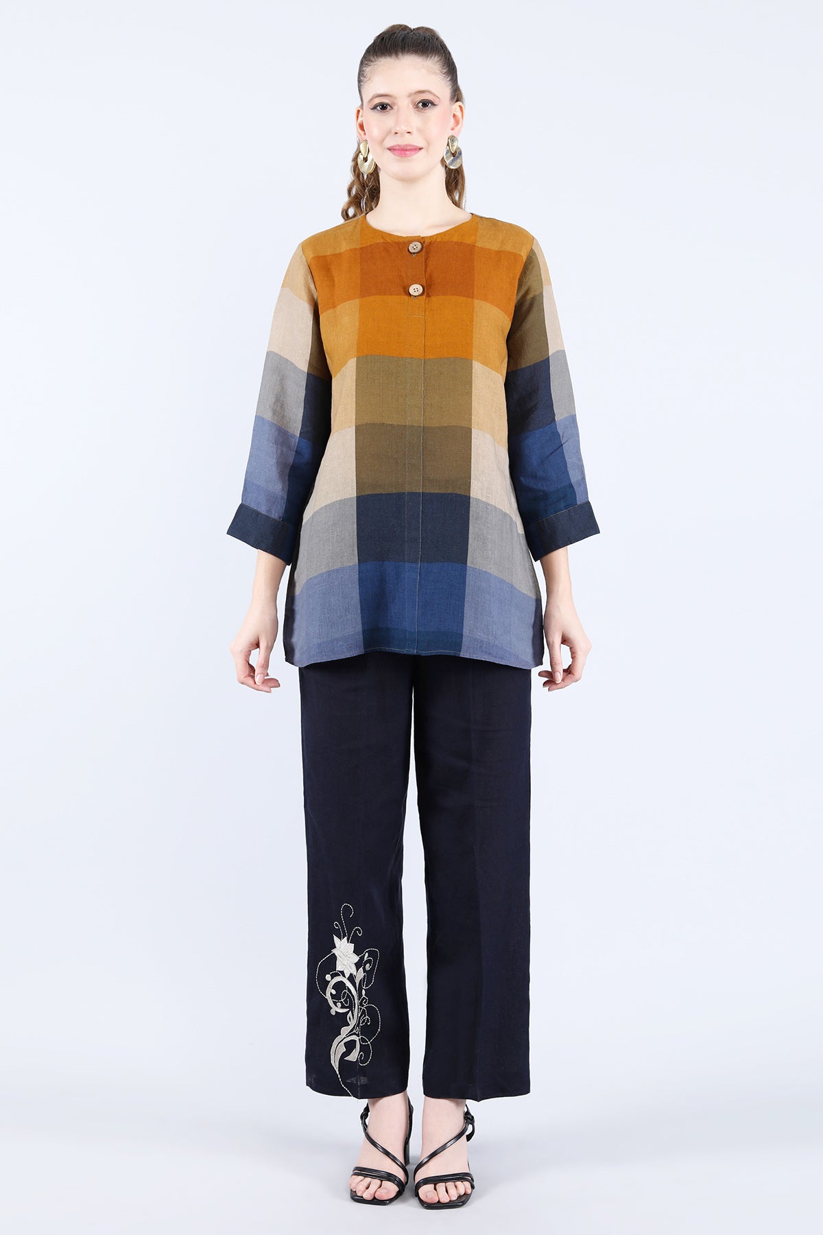 Multicolor Linen Checks Tunic