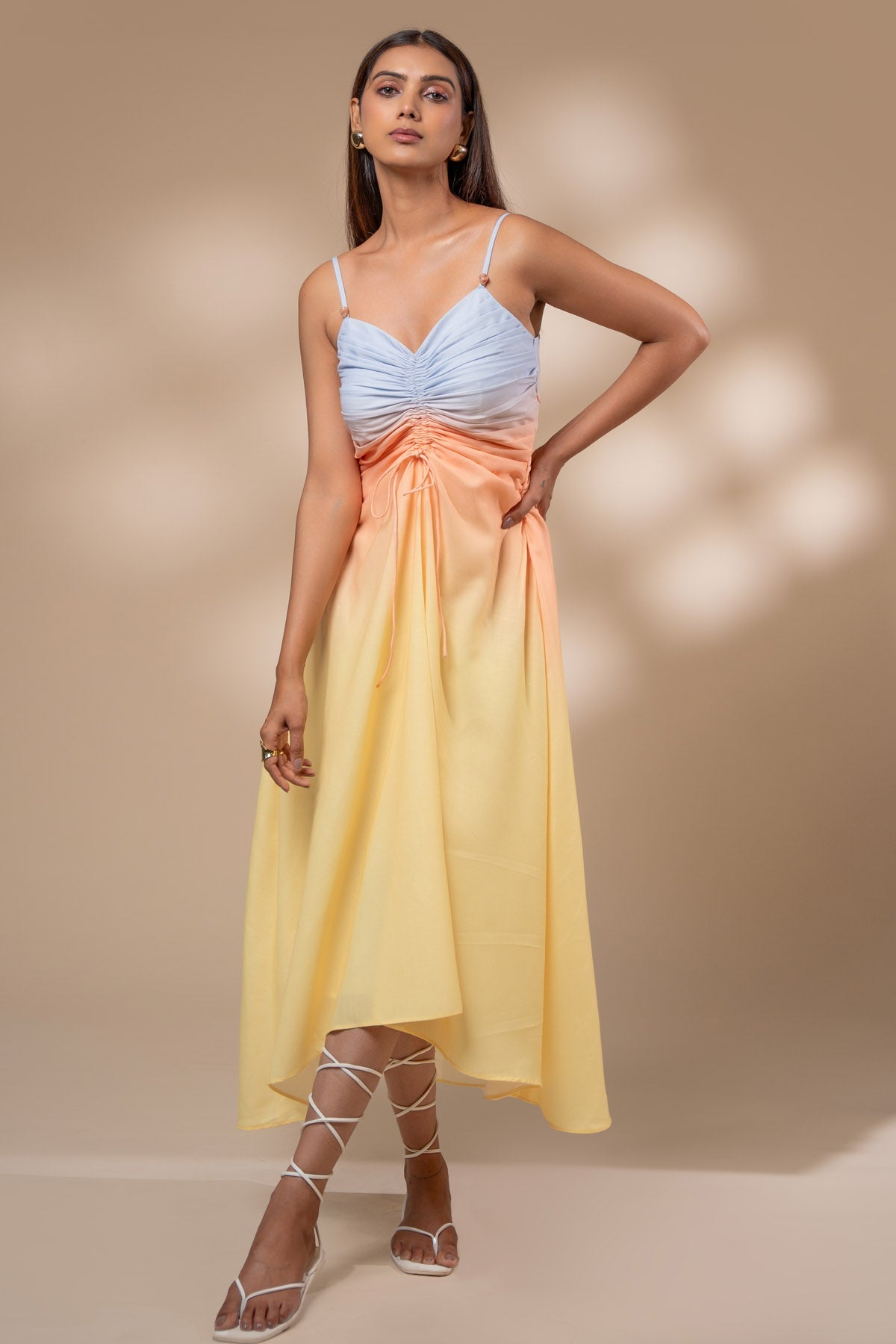 The Decem Ally Multicolor Linen V Neck Dress for Women online available at scrollnshops