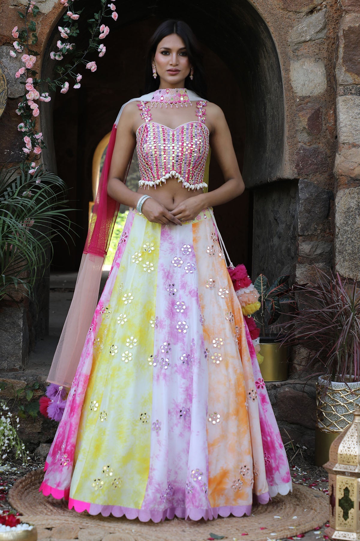 Buy Multicolor Mirror Lehenga Set by Nitisha Kashyap for women online at ScrollnShops