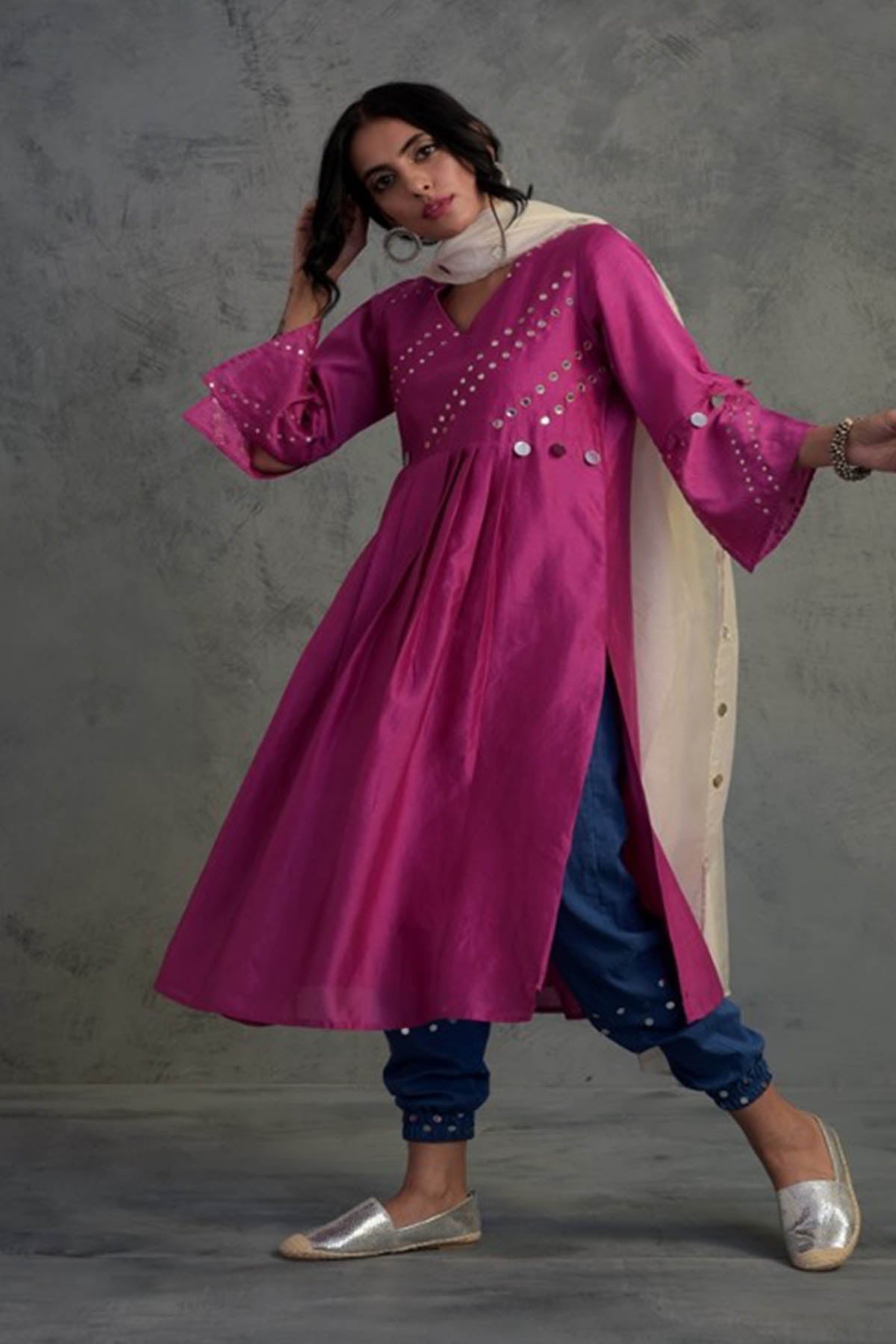 Buy Multicolor Mirror Work Kurta Set Online