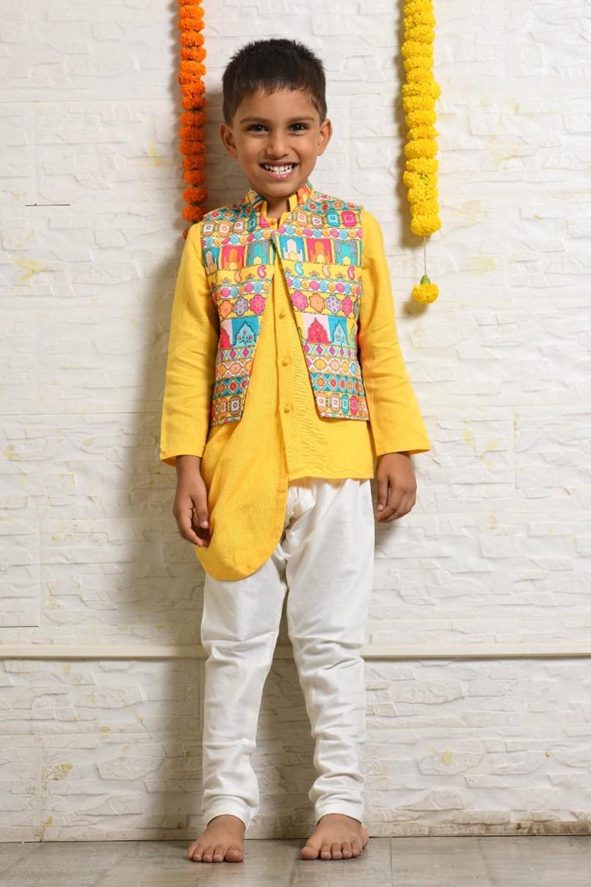 Designer Little Brats Multicolor Nehru Jacket Set For Kids Available online at ScrollnShops