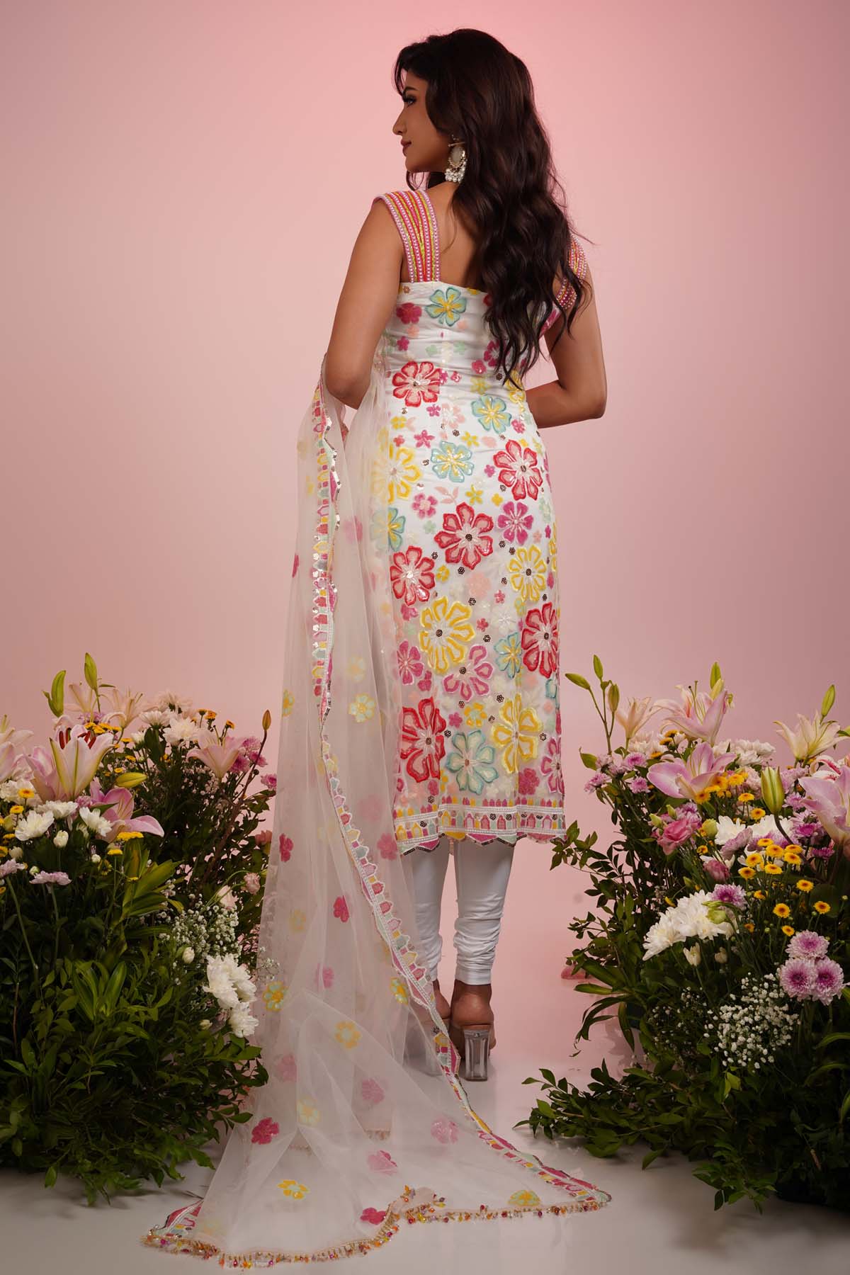 Multicolor Net Floral Kurta Set