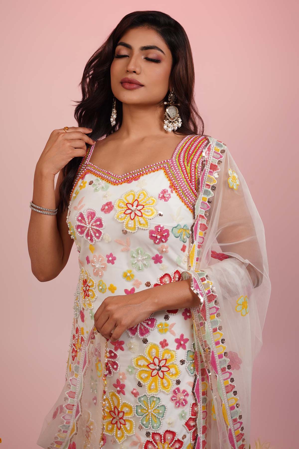 Multicolor Net Floral Kurta Set