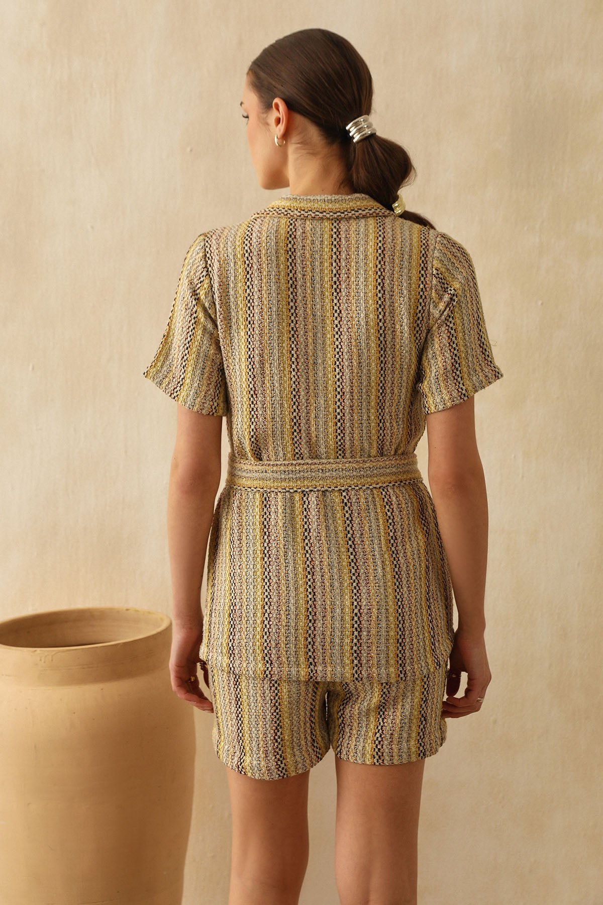 Multicolor Notched Collar Top