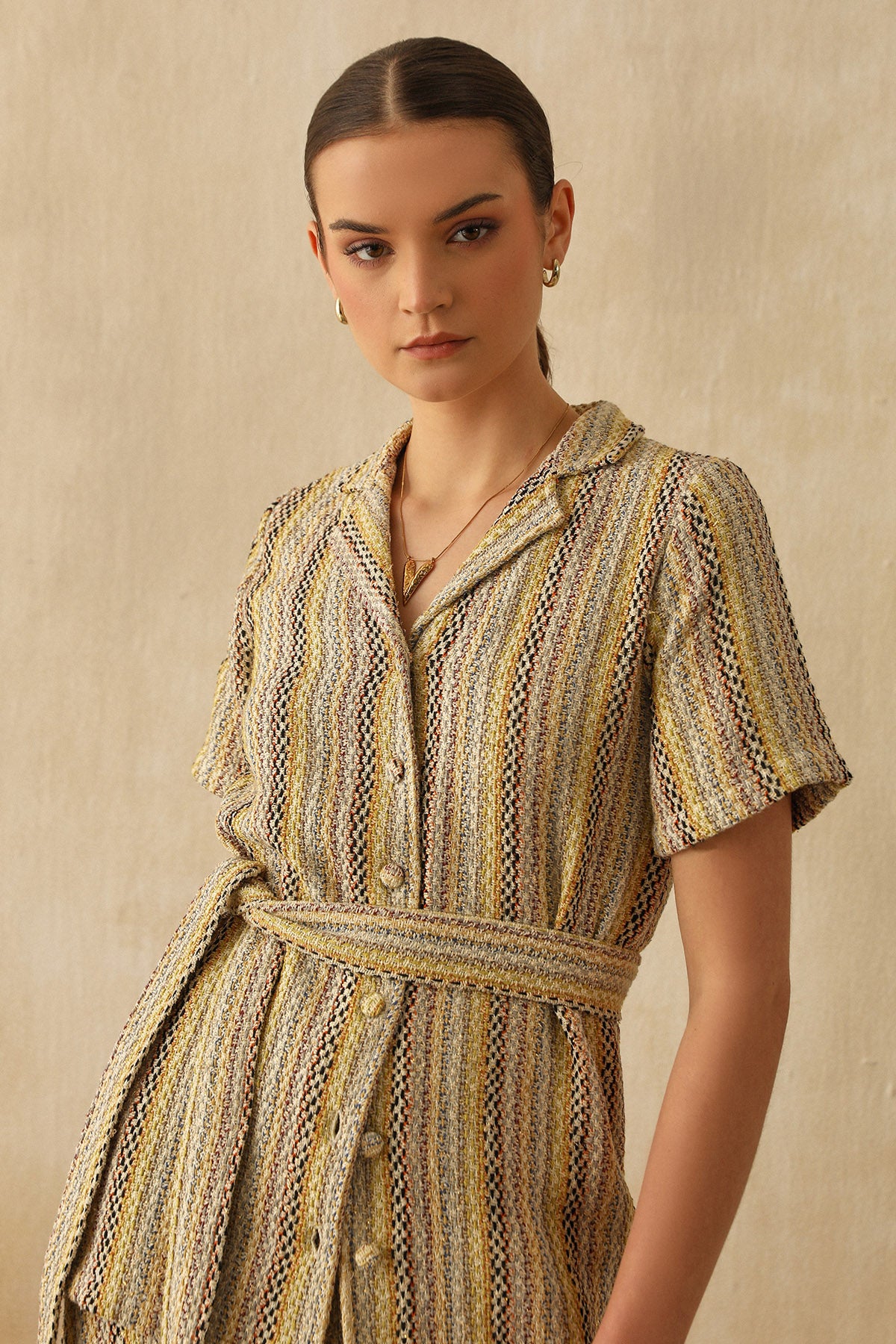 Multicolor Notched Collar Top