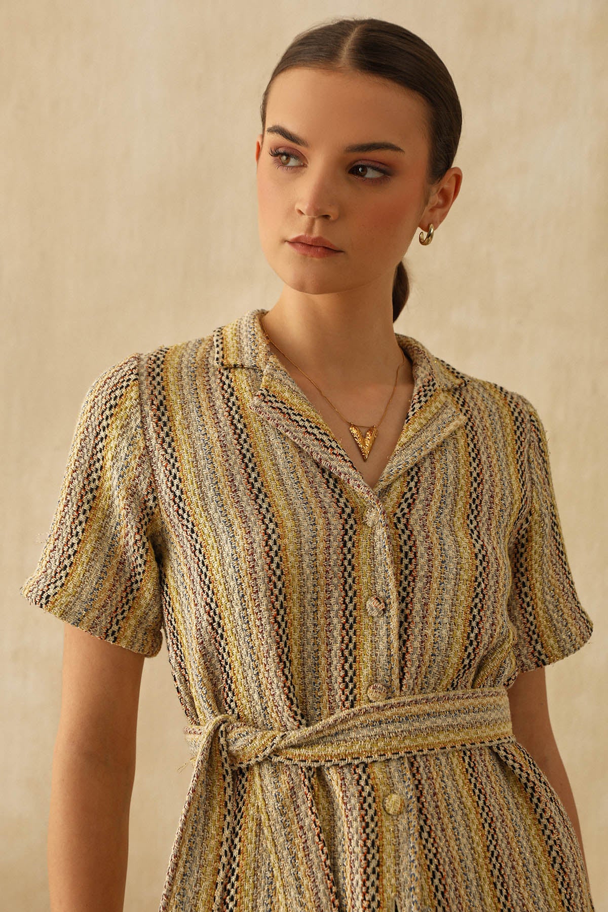 Multicolor Notched Collar Top