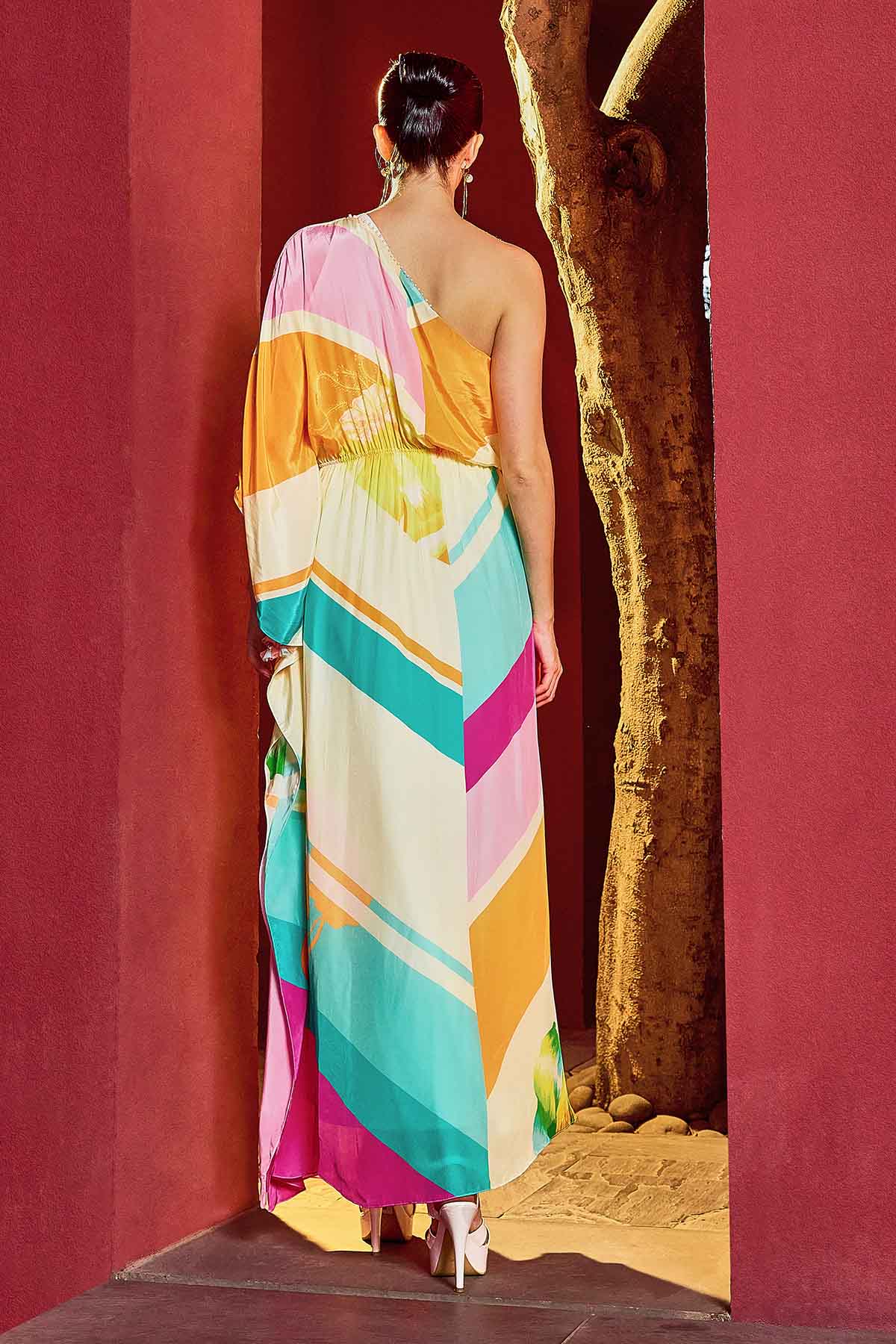 Multicolor One Shoulder Kaftan