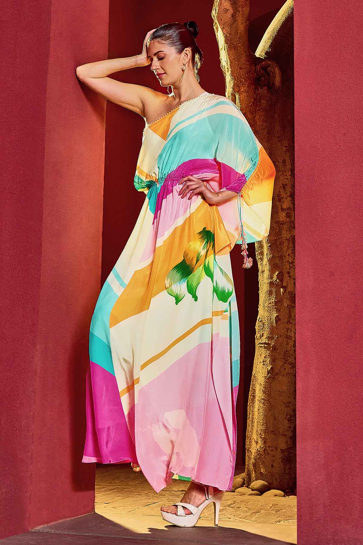 Multicolor One Shoulder Kaftan
