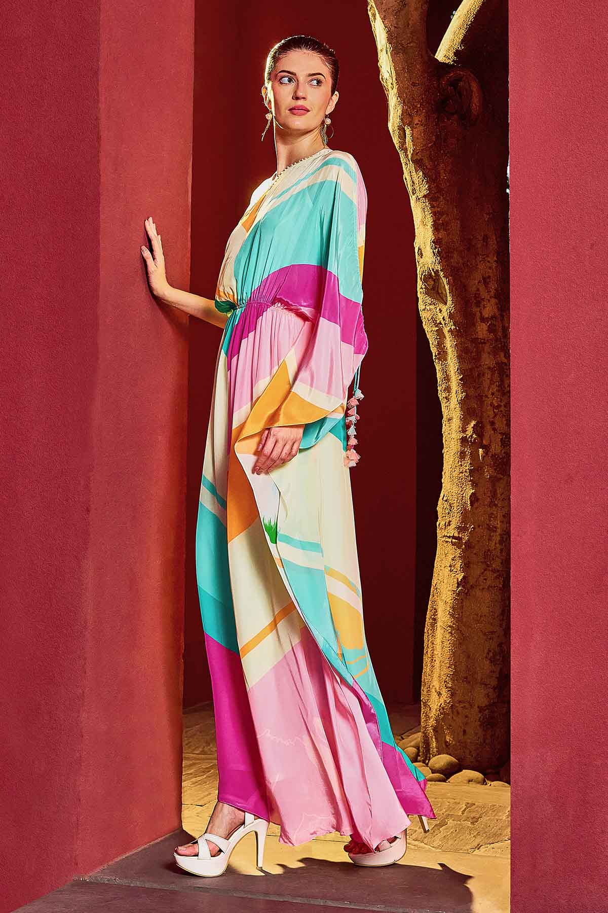Multicolor One Shoulder Kaftan