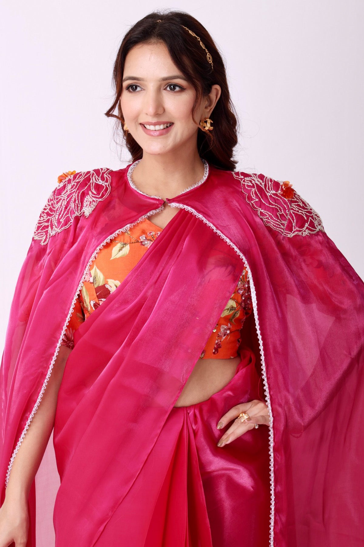 Multicolor Organza Floral Saree