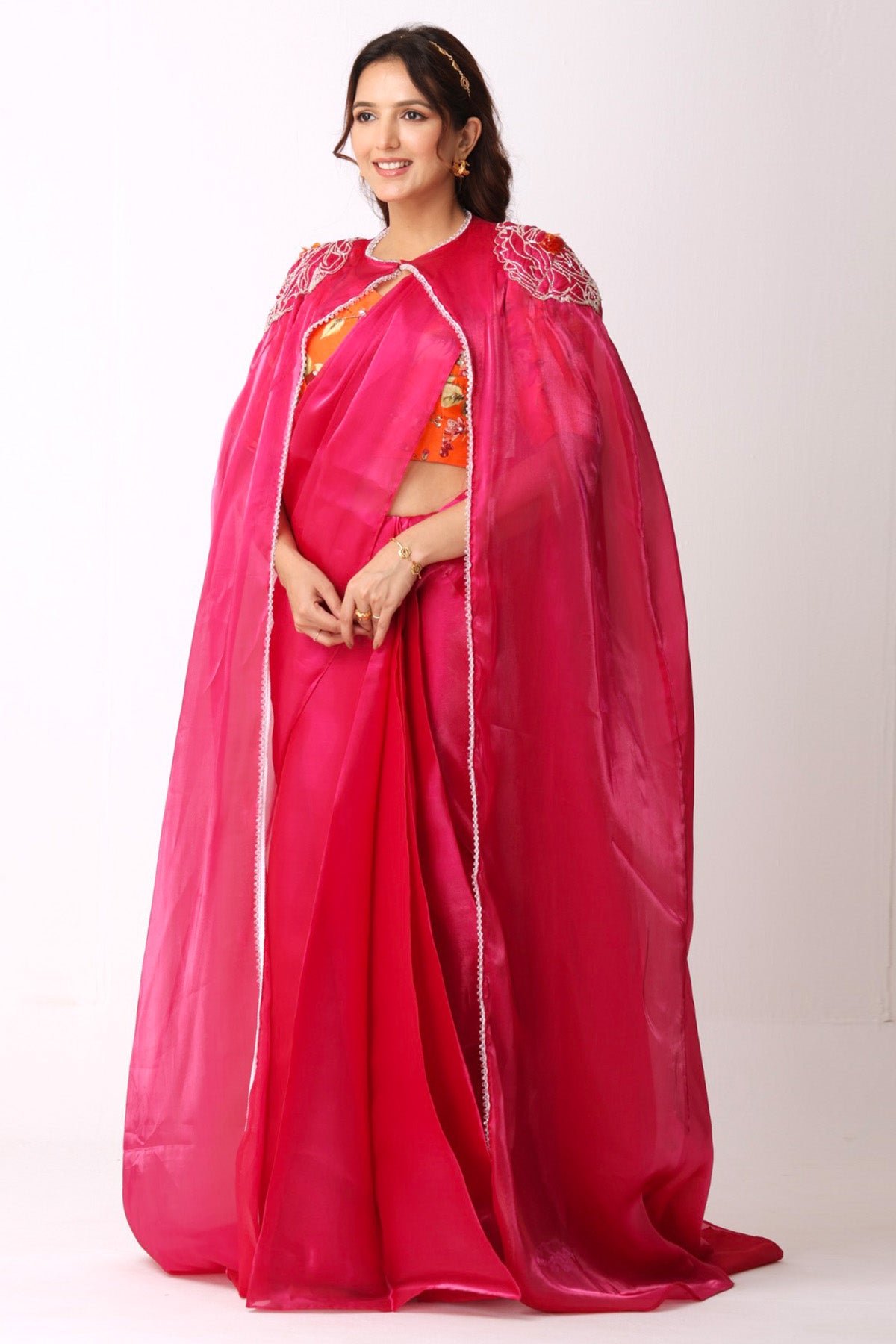 Multicolor Organza Floral Saree