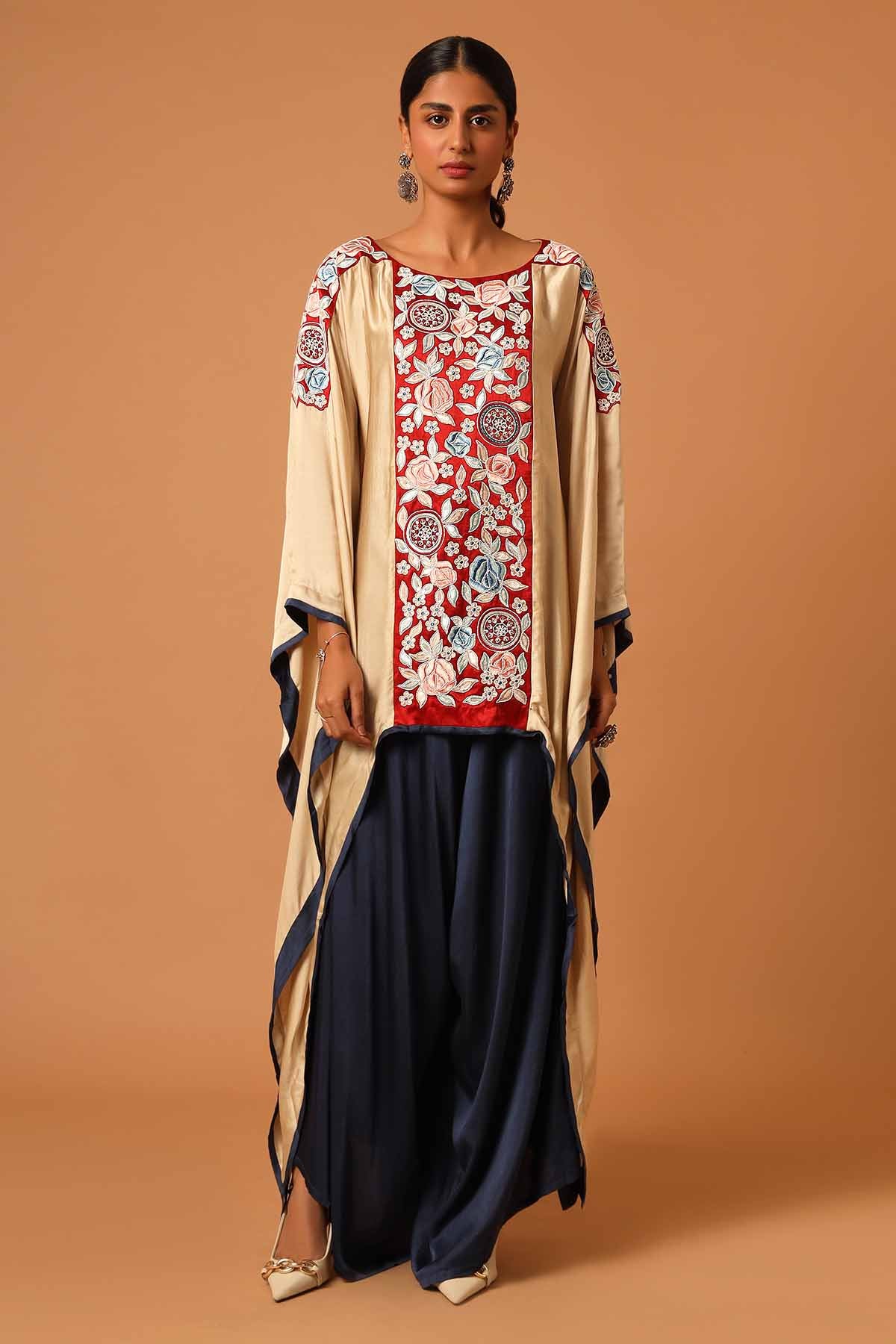 Sejal Kamdar Multicolor Patchwork Kaftan Set for women online at ScrollnShops