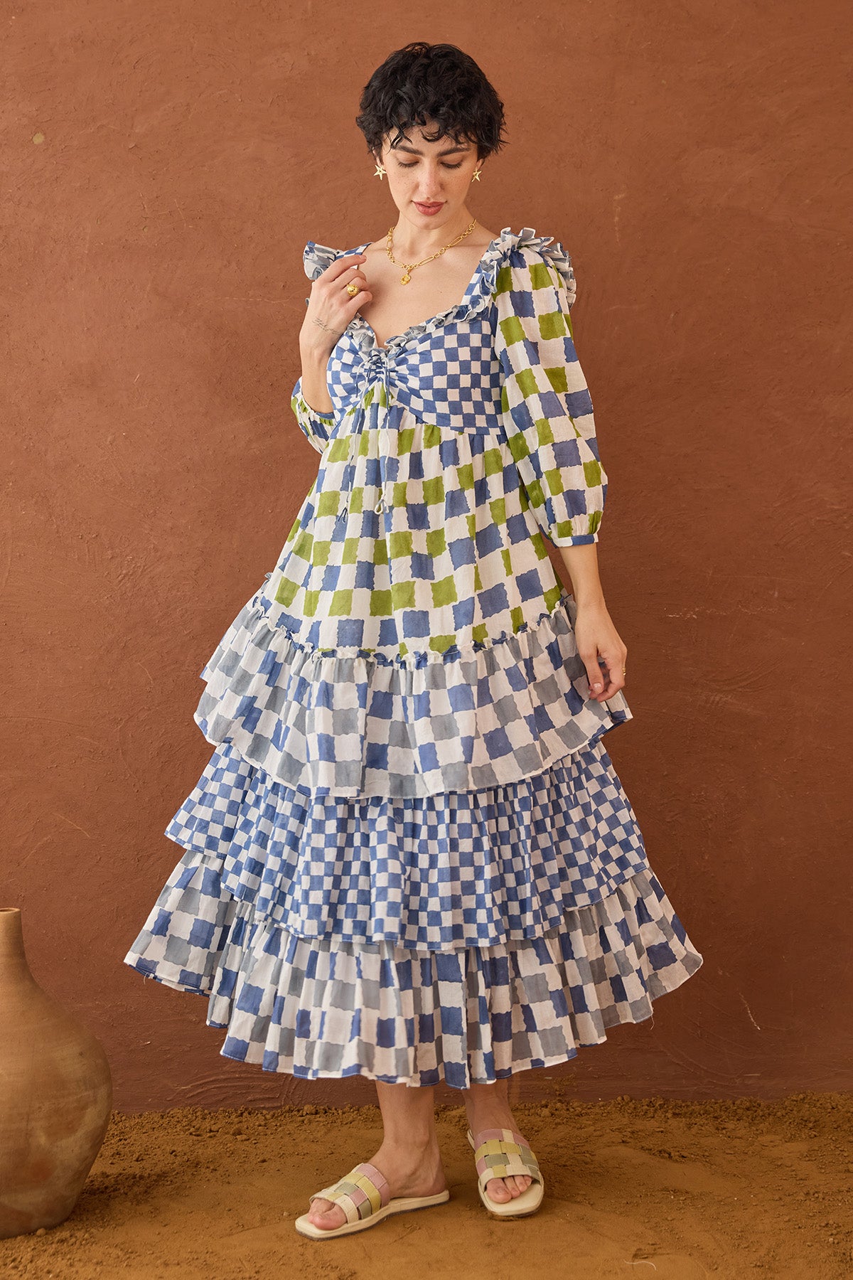 Multicolor Patchwork Midi Dress