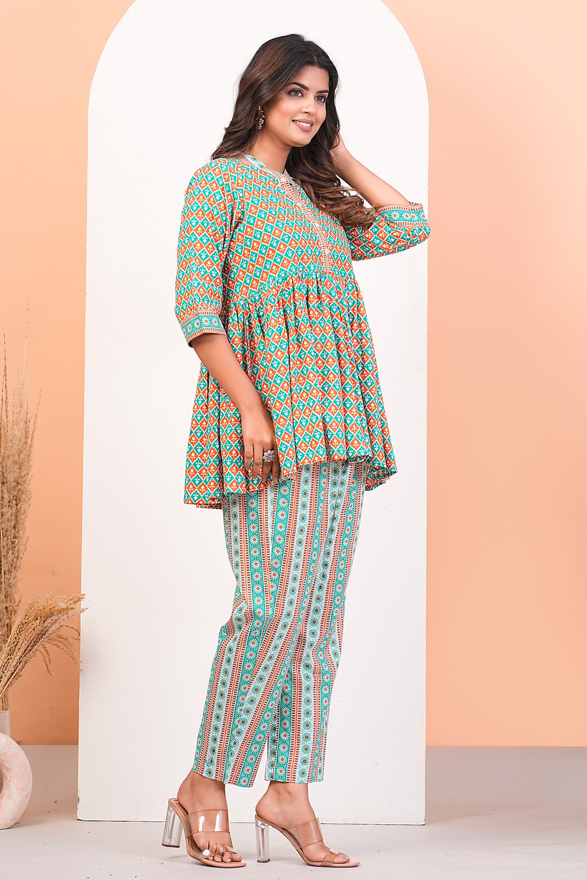 Multicolor Peplum Top & Pants