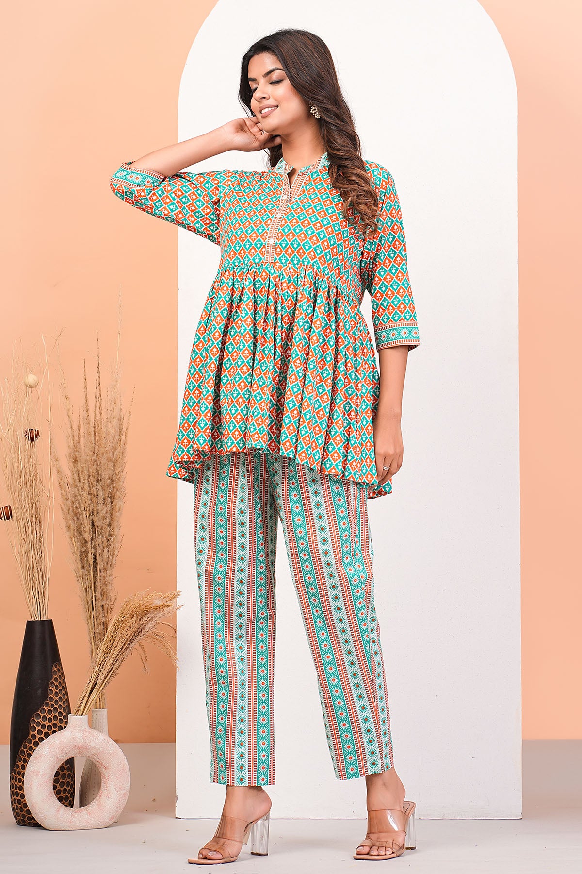 Multicolor Peplum Top & Pants