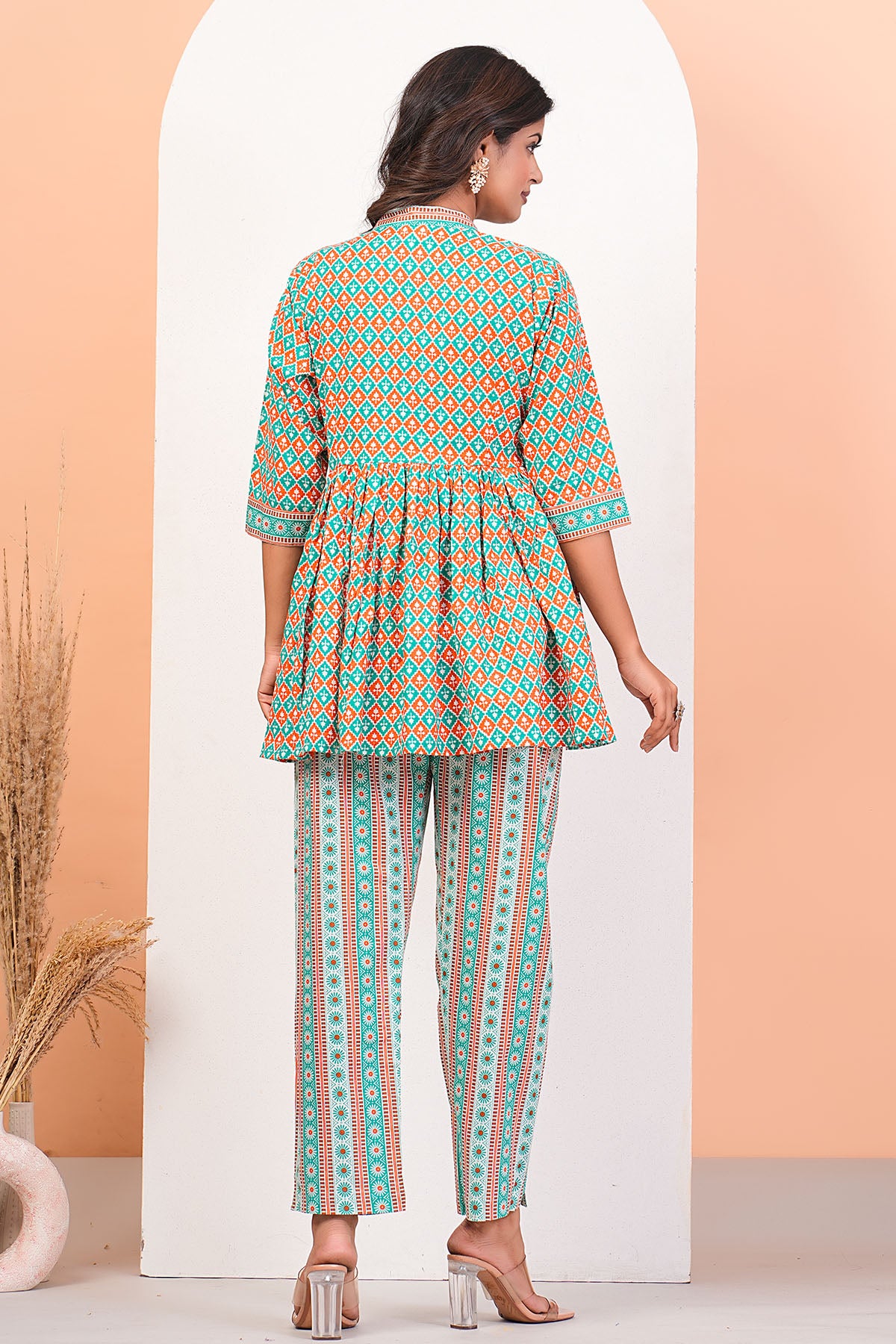 Multicolor Peplum Top & Pants