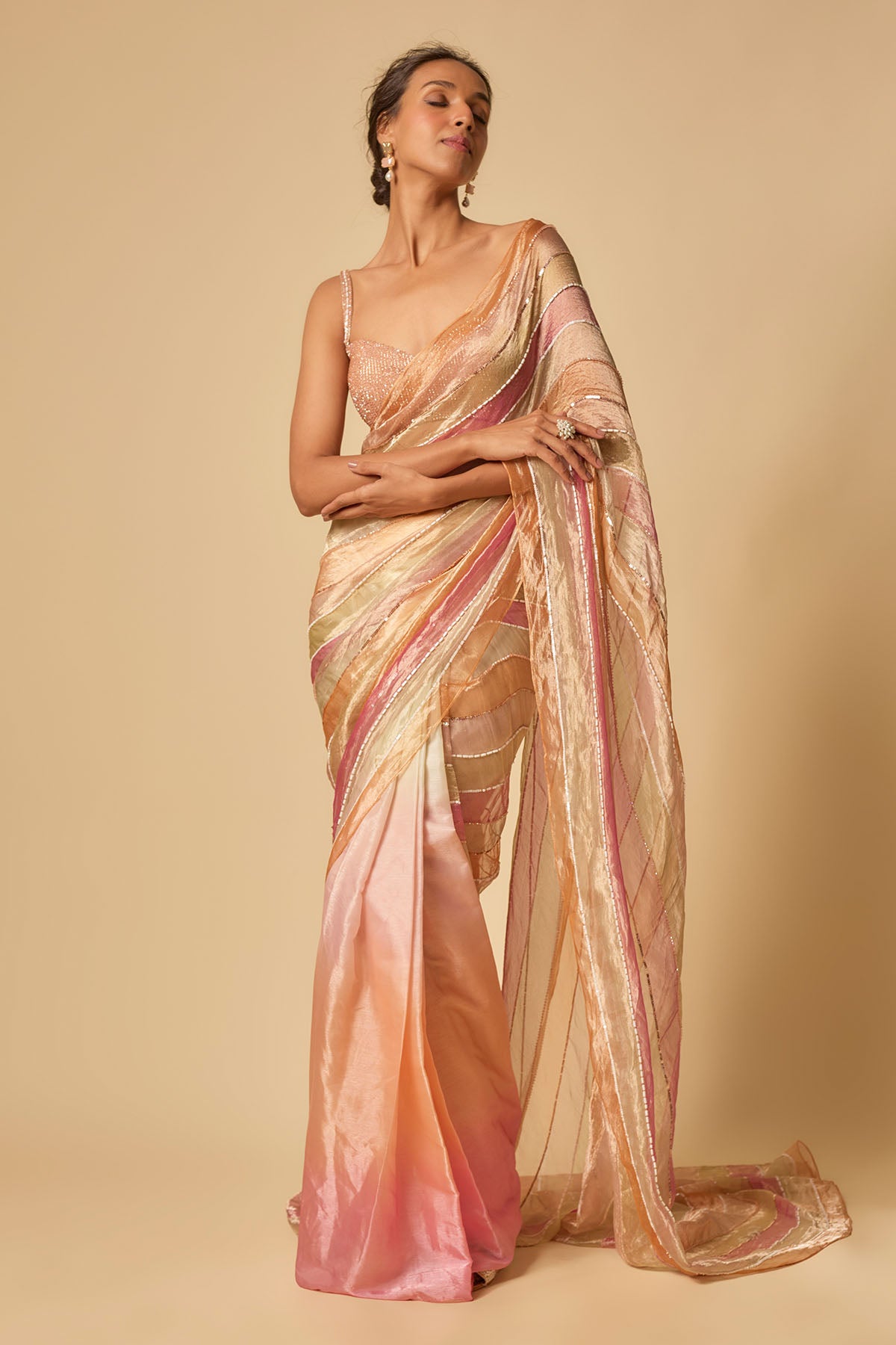 Multicolor Pre-Stitched Saree
