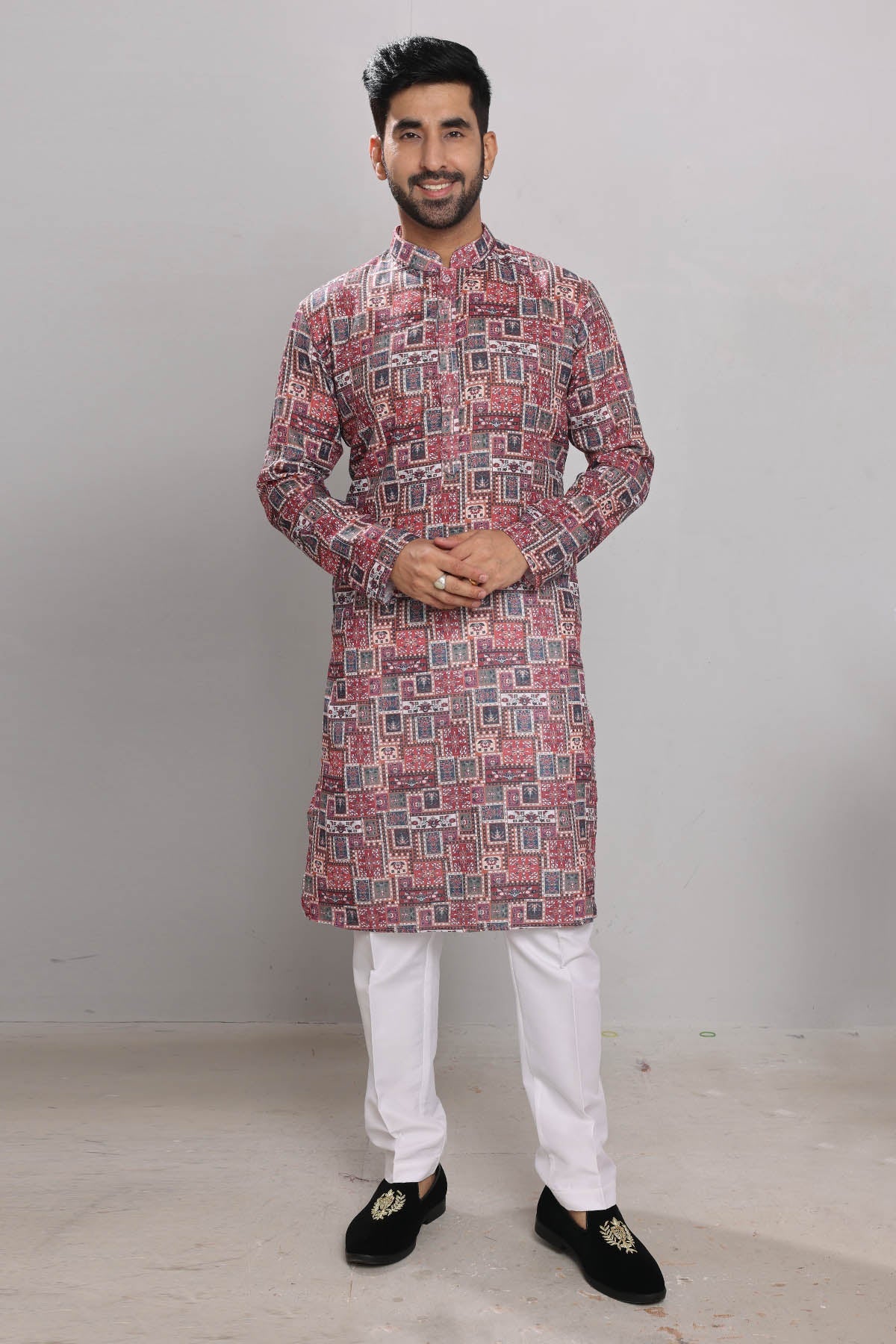 Buy Multicolor Print Cotton Kurta by SNEHA B - Men for men online at ScrollnShops