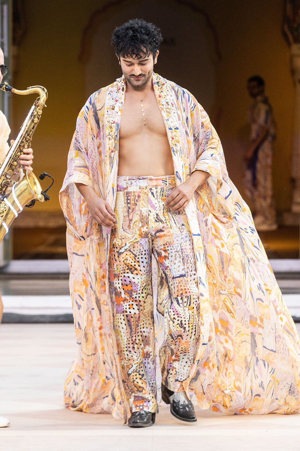 Multicolor Print Laser Cut Pants