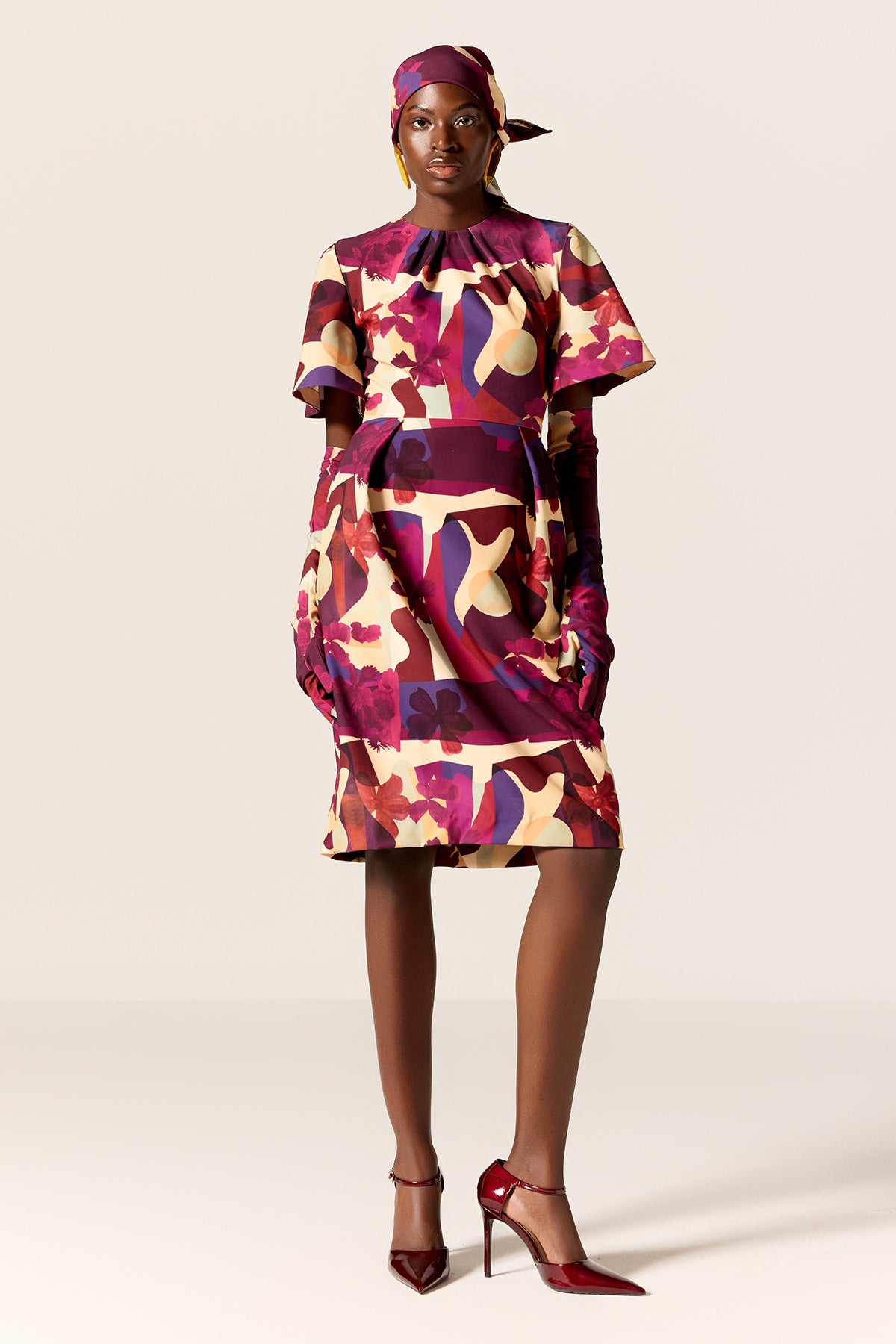 Multicolor Print Pleated Dress