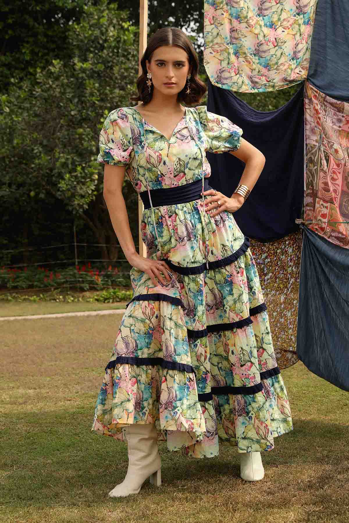 Multicolor Print Ruffle Dress