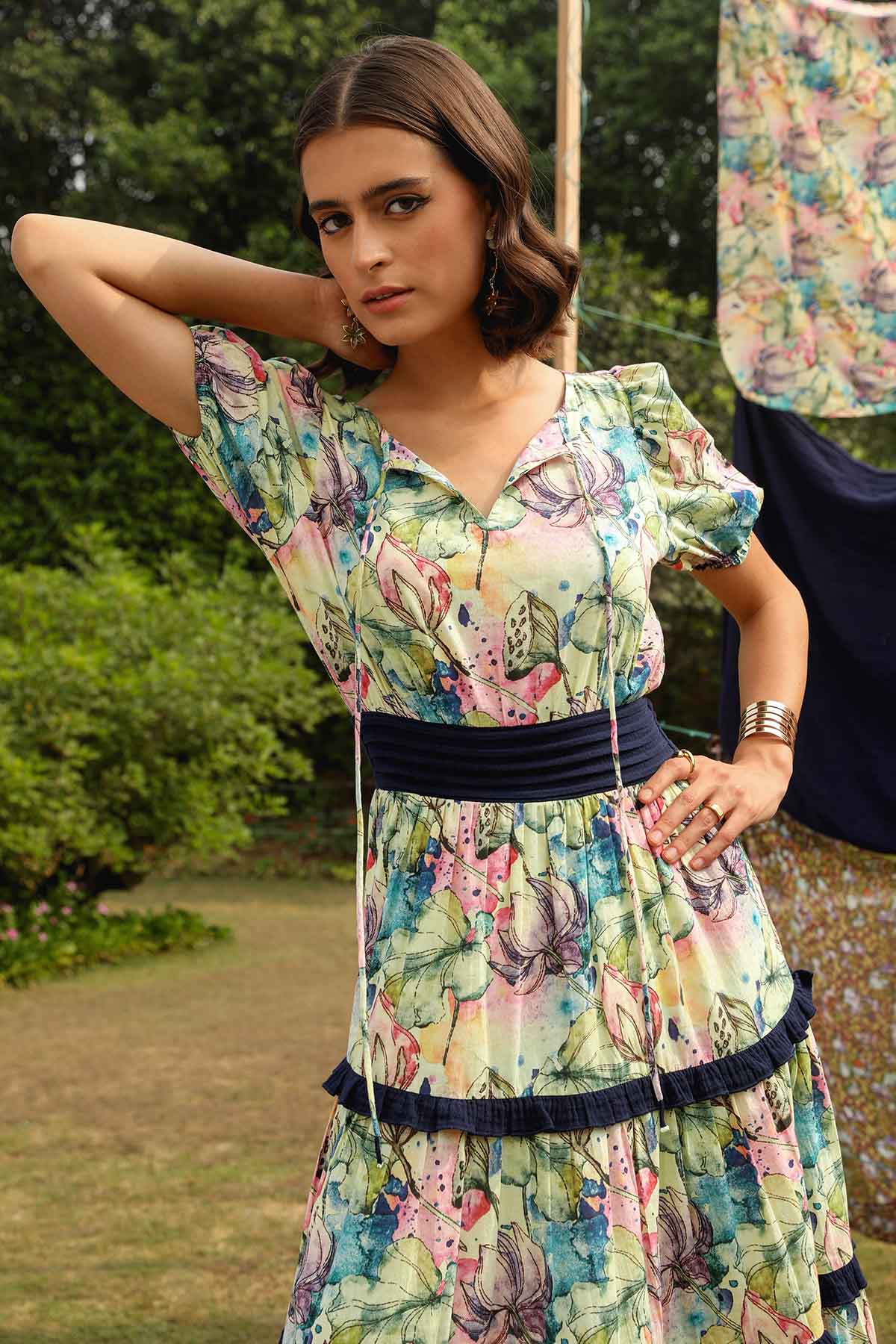 Multicolor Print Ruffle Dress