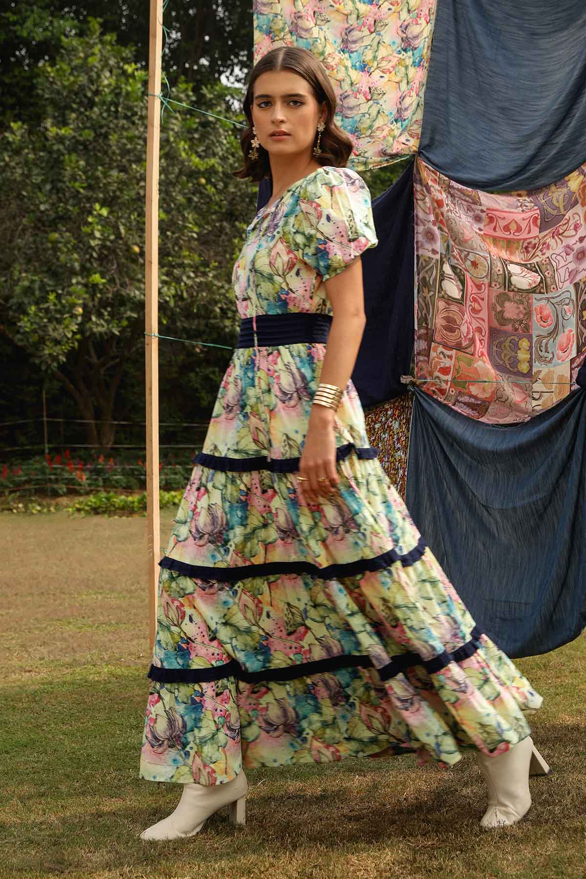 Multicolor Print Ruffle Dress